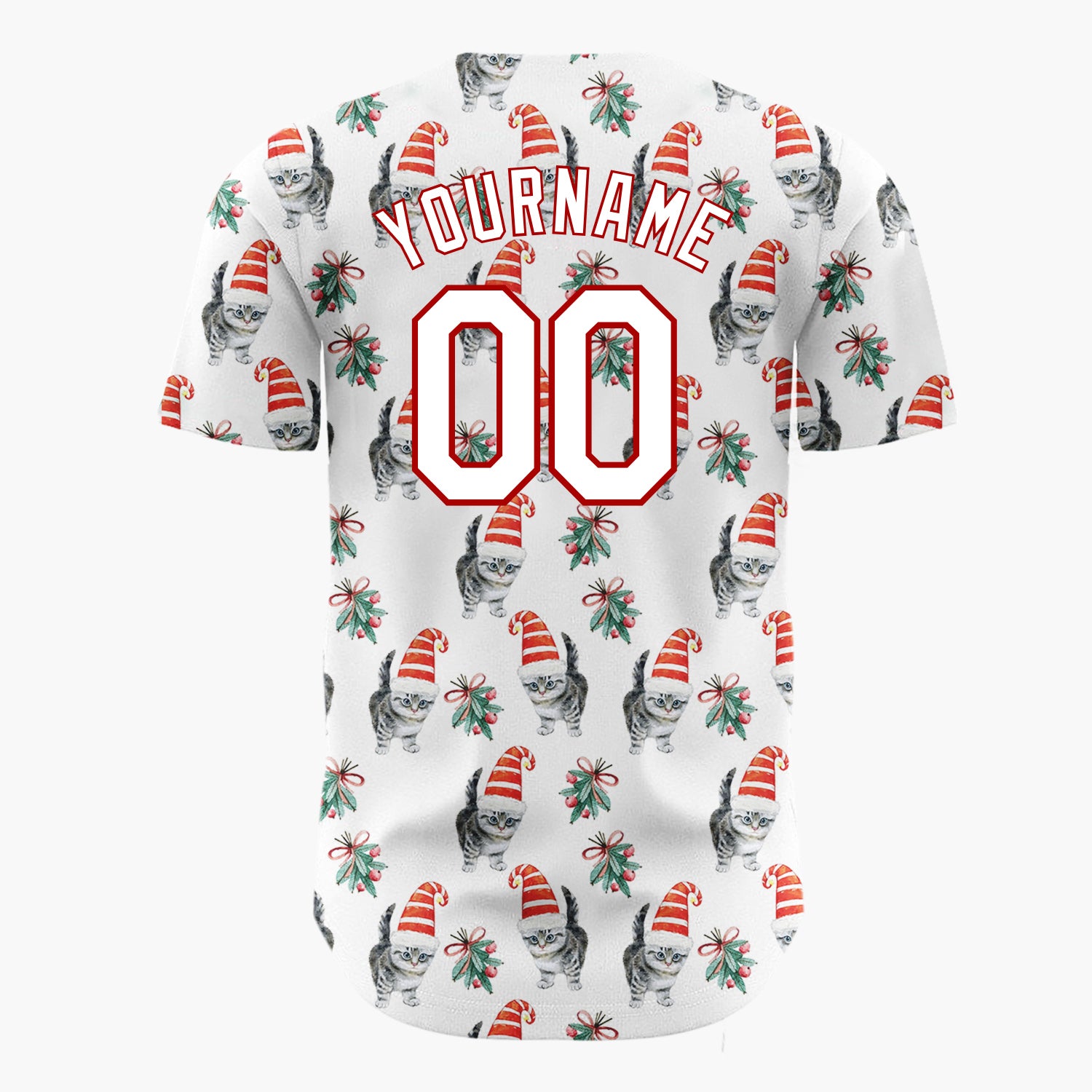 Custom White Kitten In Santa Hat Watercolor Christmas Baseball Jersey