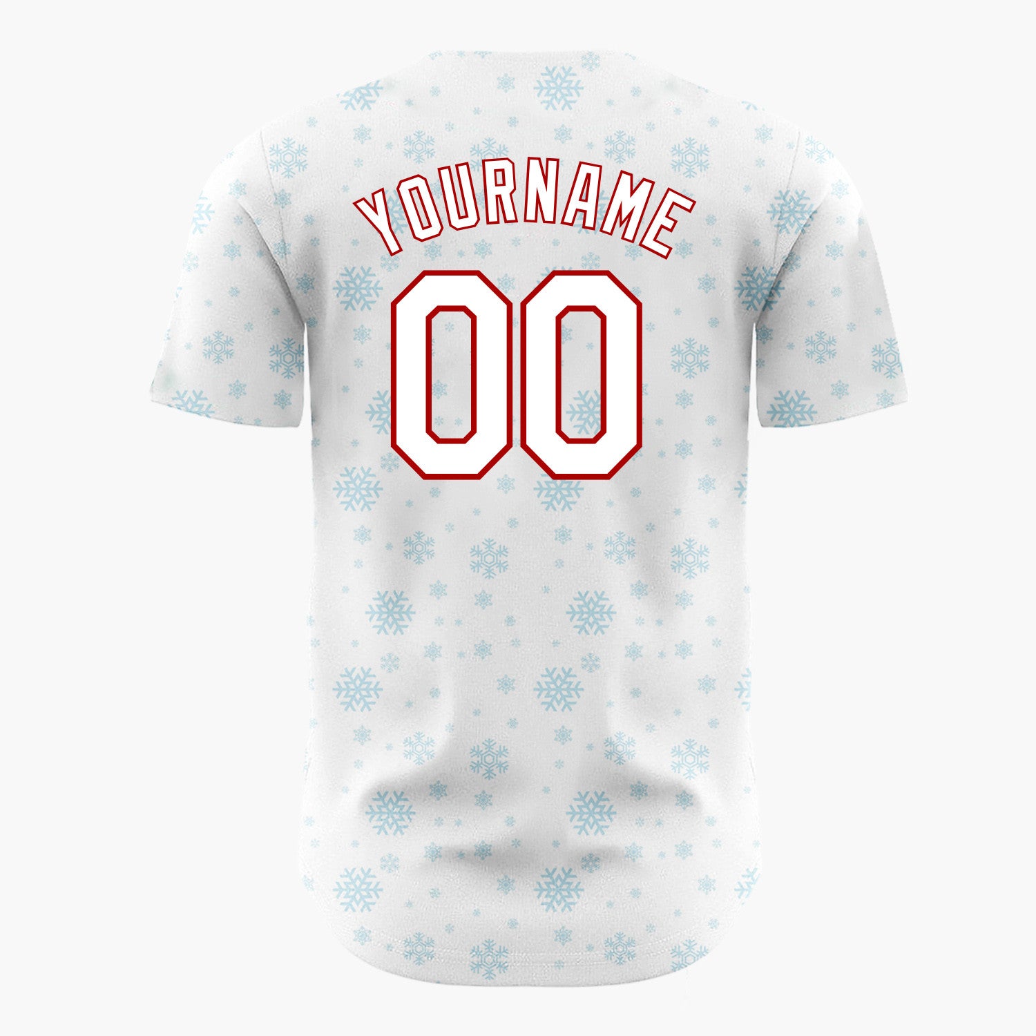 Custom White Light Blue Snowflakes Minimalist Winter Pattern Christmas Baseball Jersey