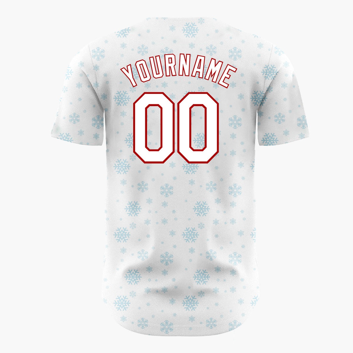 Custom White Light Blue Snowflakes Minimalist Winter Pattern Christmas Baseball Jersey