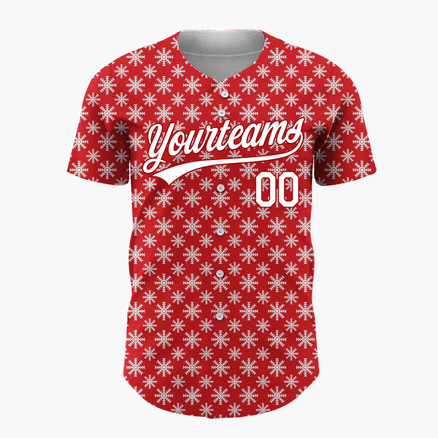 Custom Red White Snowflakes Minimalist Geometric Pattern Christmas Baseball Jersey