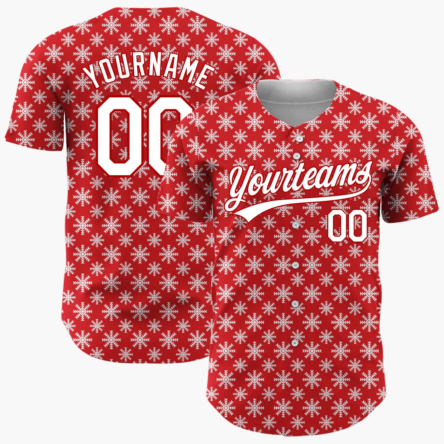 Custom Red White Snowflakes Minimalist Geometric Pattern Christmas Baseball Jersey