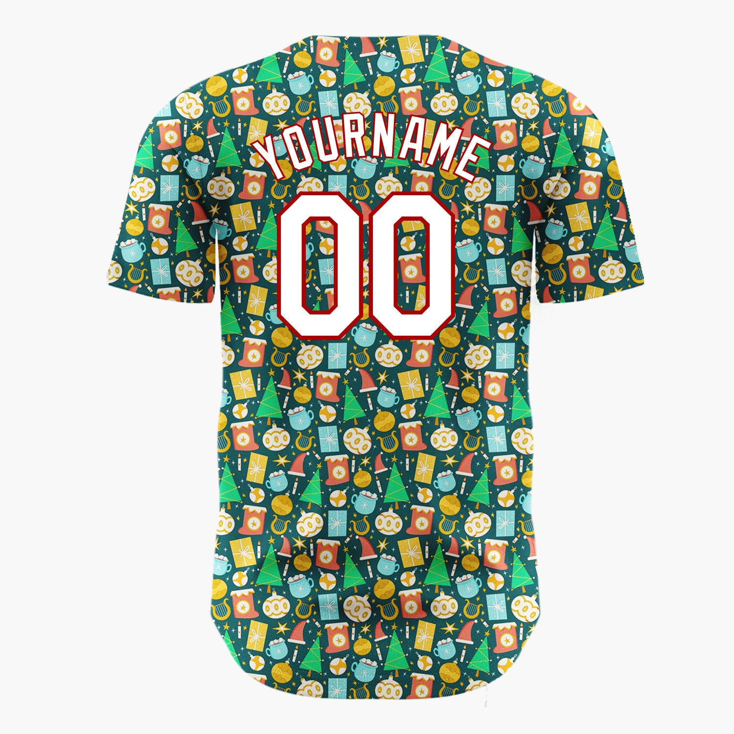Custom Teal Yellow Trees Gifts And Ornaments Playful Christmas Baseball Jersey