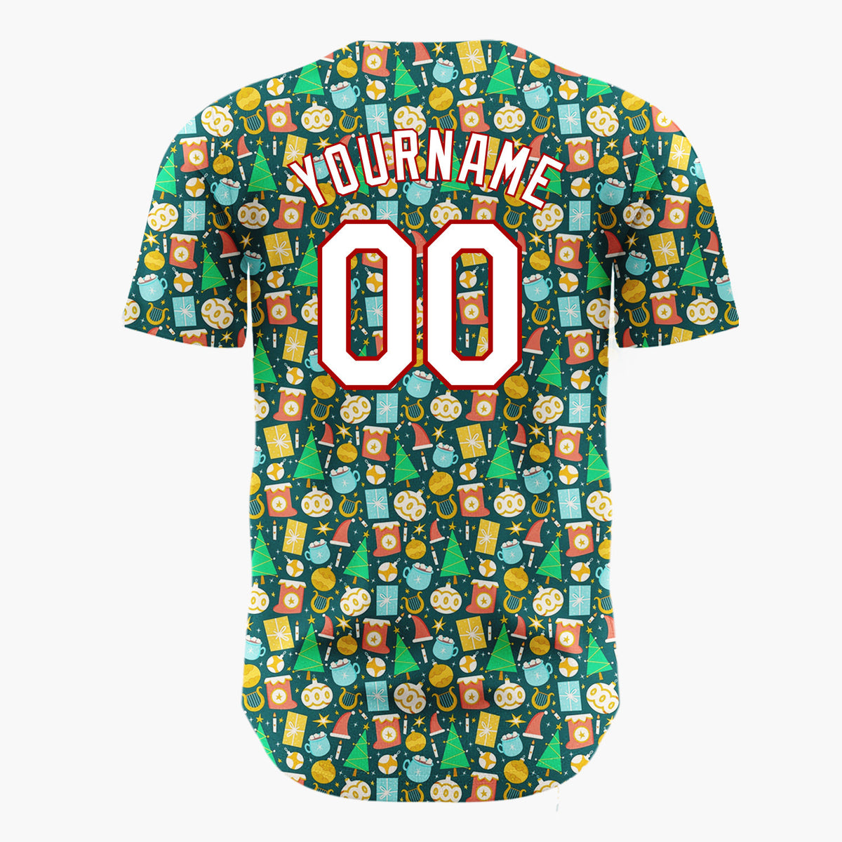 Custom Teal Yellow Trees Gifts And Ornaments Playful Christmas Baseball Jersey