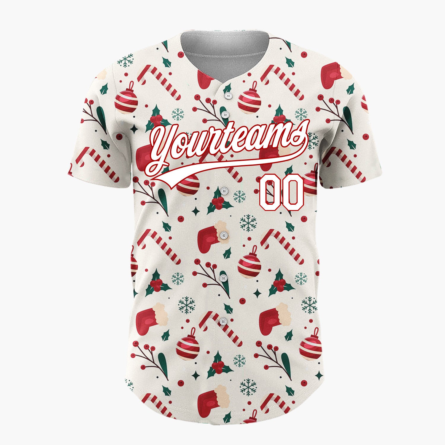 Custom White Candy Canes Santa Playful Cartoon Pattern Christmas Baseball Jersey