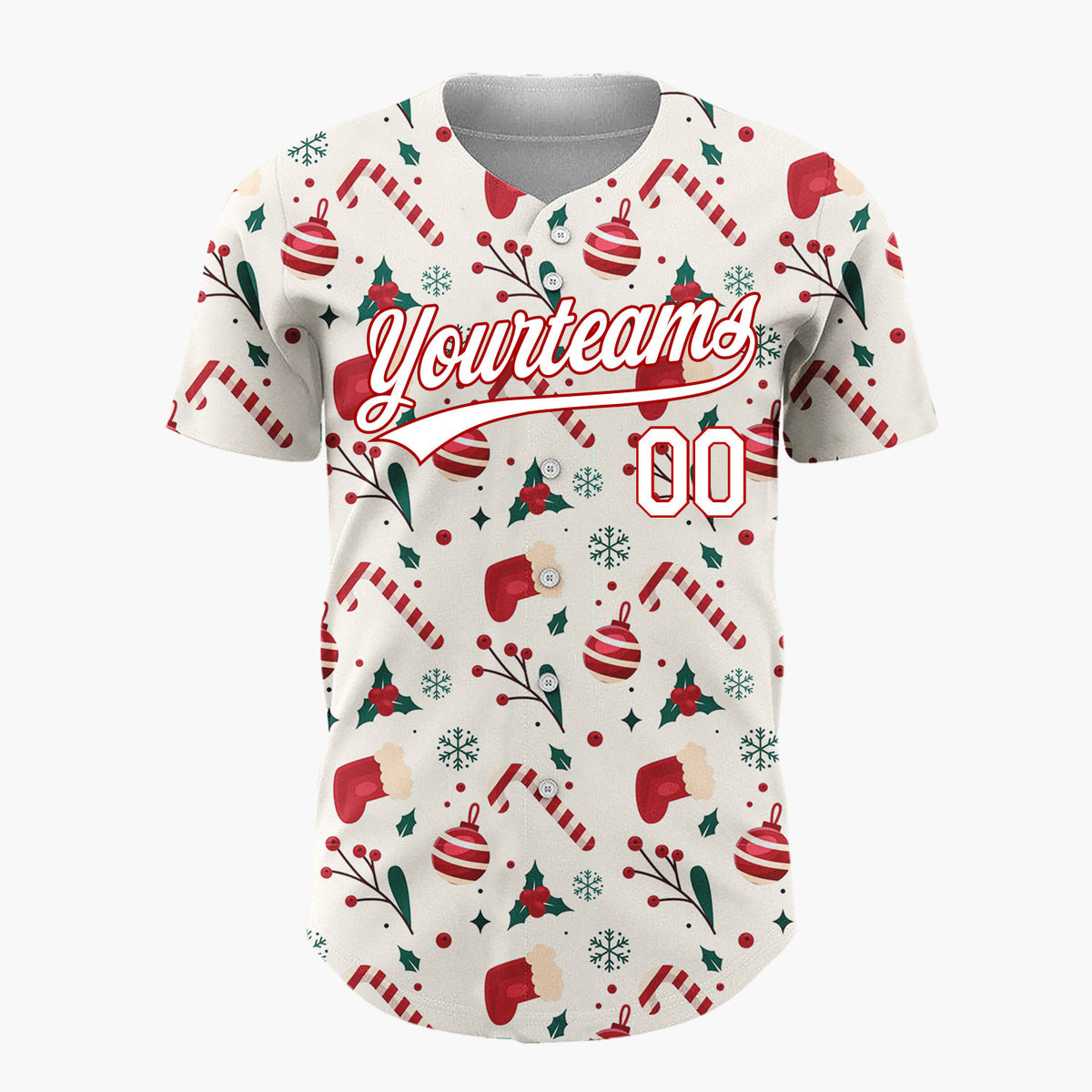 Custom White Candy Canes Santa Playful Cartoon Pattern Christmas Baseball Jersey
