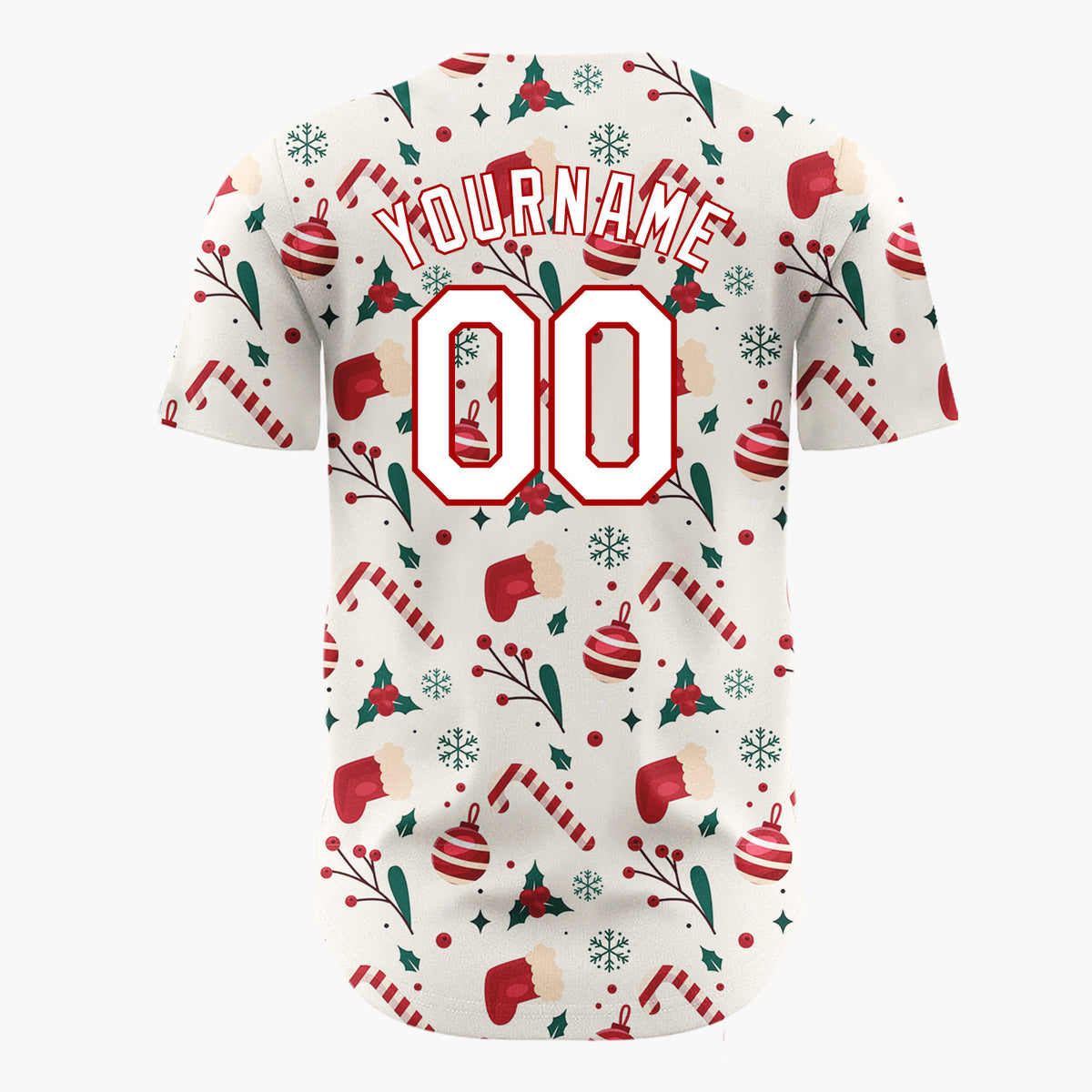 Custom White Candy Canes Santa Playful Cartoon Pattern Christmas Baseball Jersey