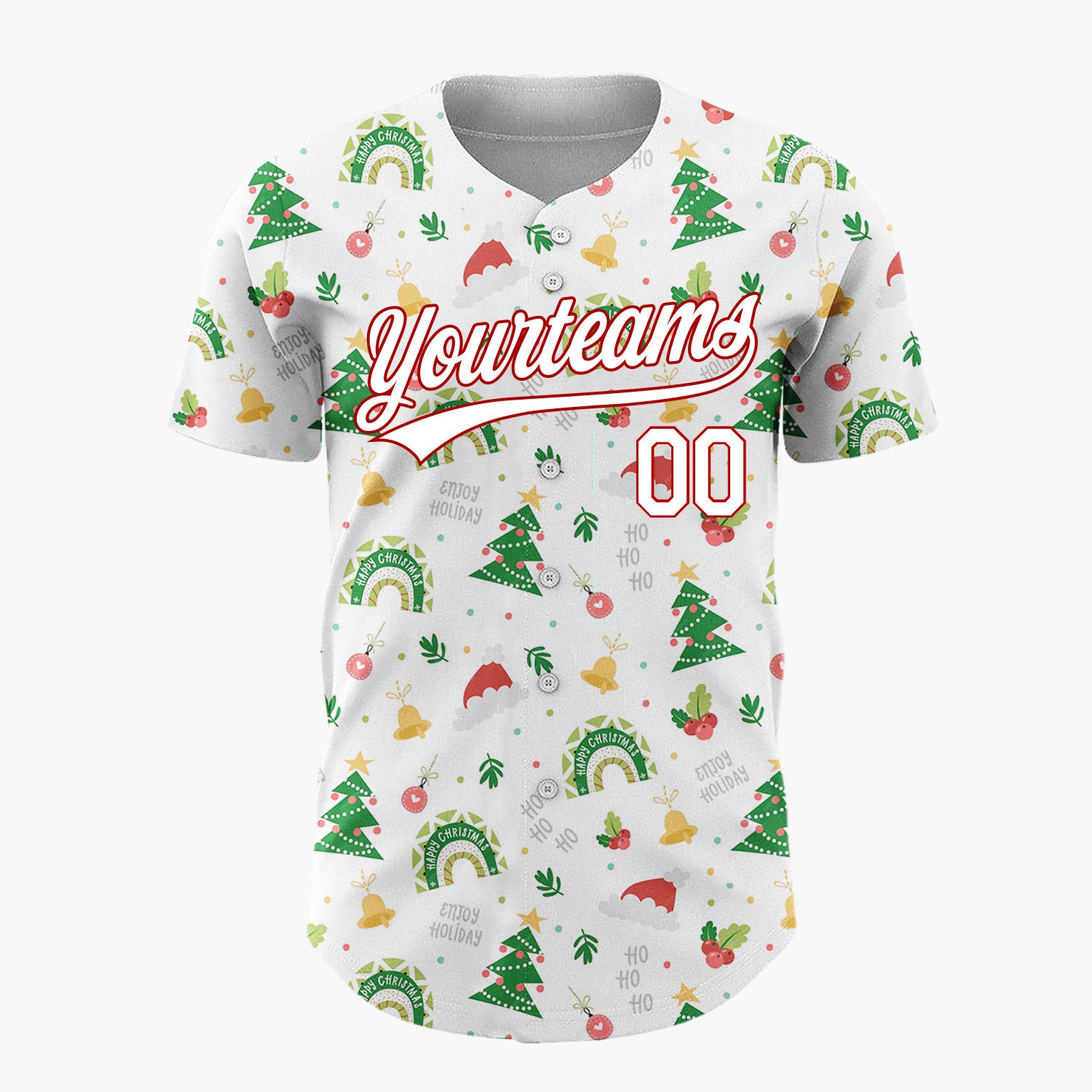 Custom White Christmas Trees Hats Doodles Cartoon Pattern Christmas Baseball Jersey