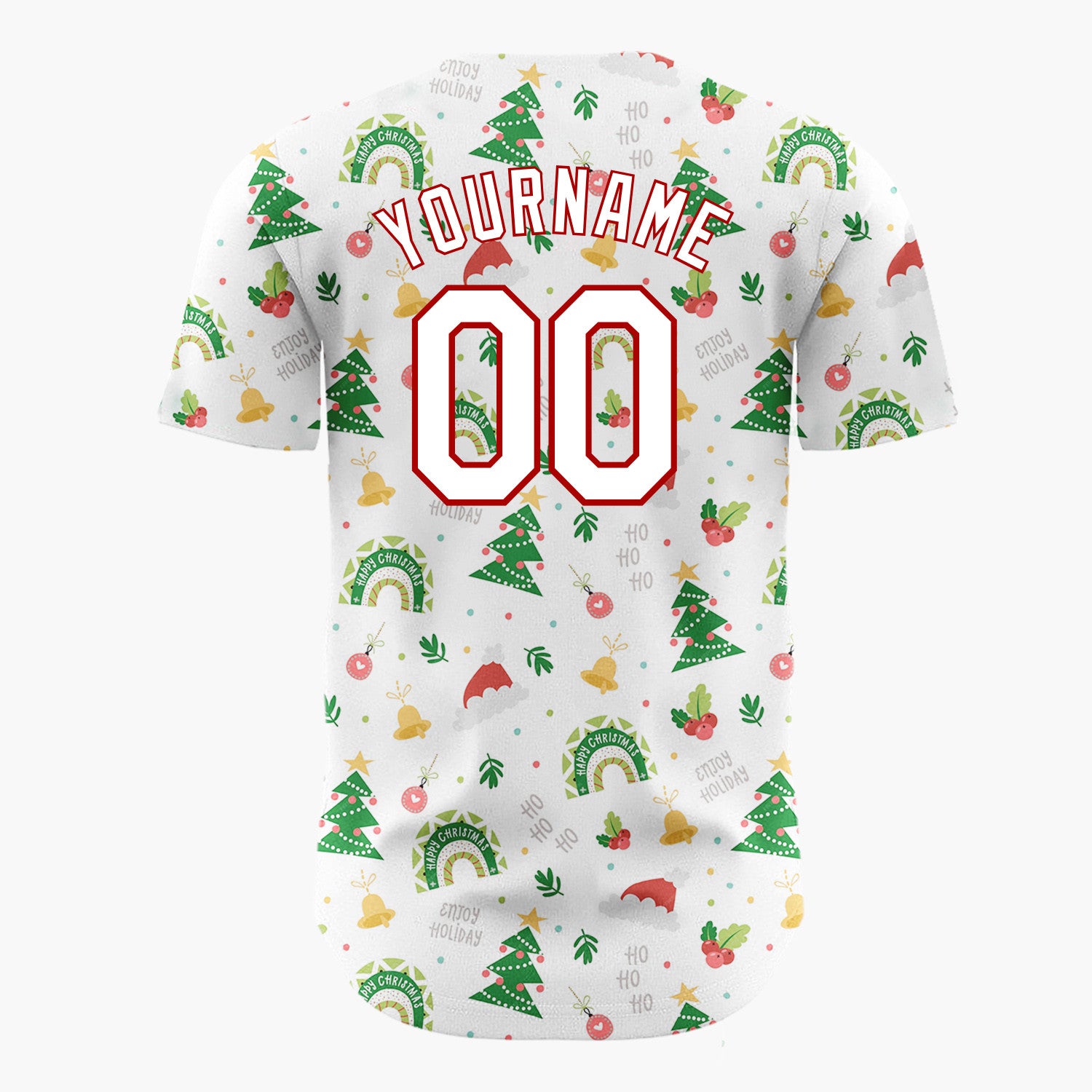 Custom White Christmas Trees Hats Doodles Cartoon Pattern Christmas Baseball Jersey