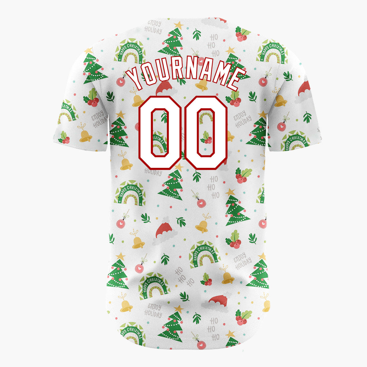Custom White Christmas Trees Hats Doodles Cartoon Pattern Christmas Baseball Jersey