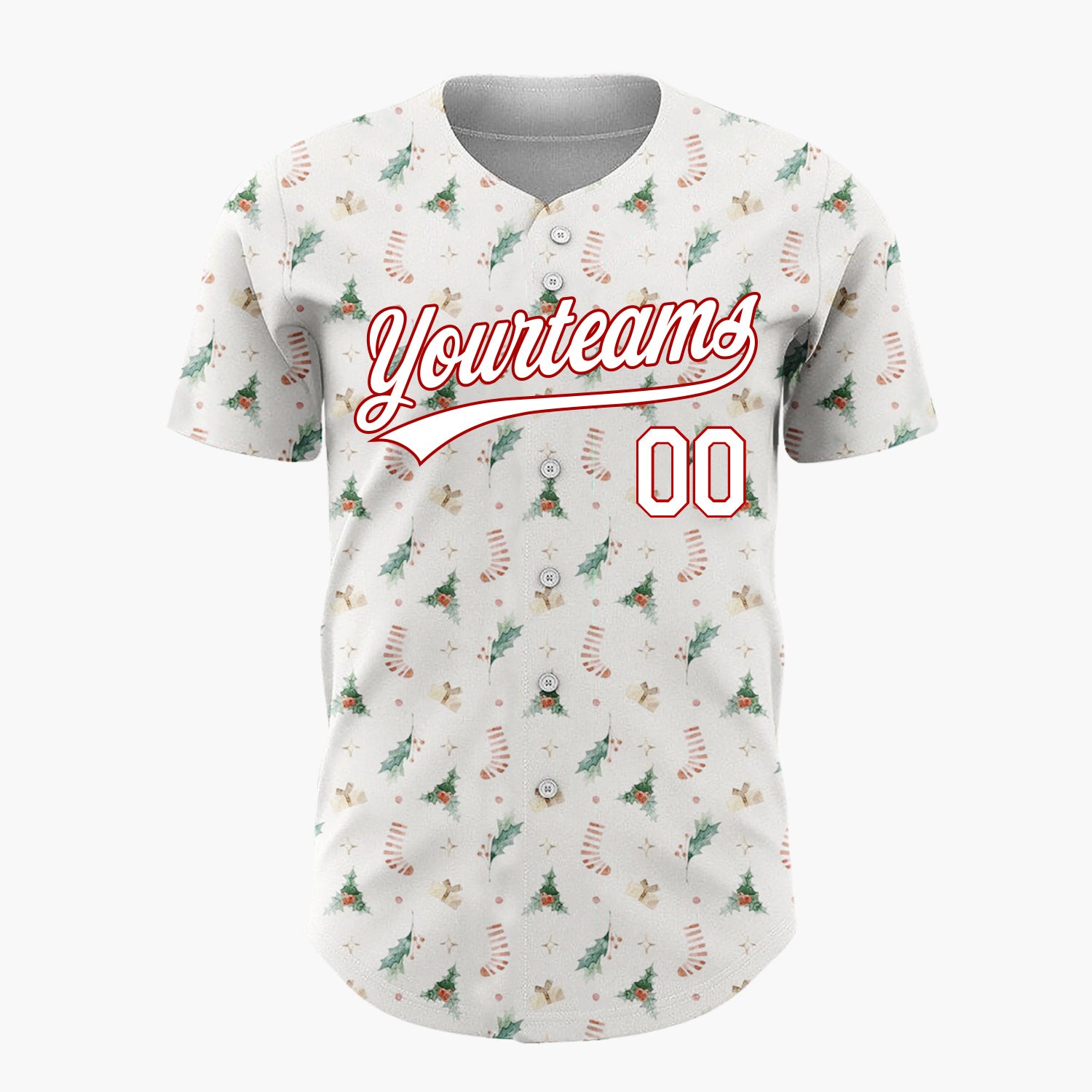 Custom White Christmas Trees Candy Canes Cartoon Pattern Christmas Baseball Jersey