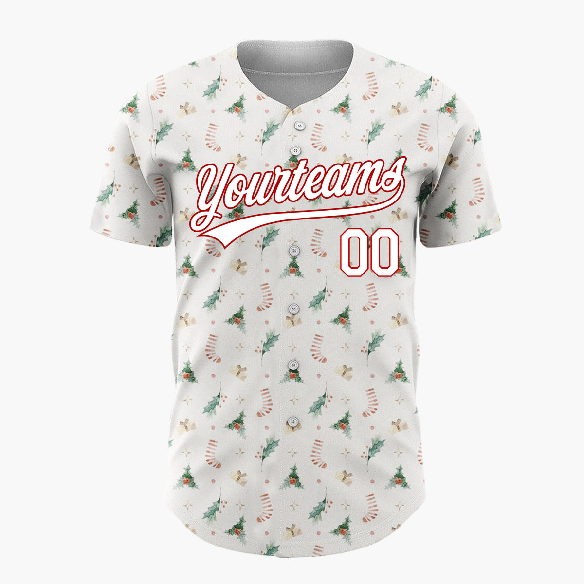 Custom White Christmas Trees Candy Canes Cartoon Pattern Christmas Baseball Jersey