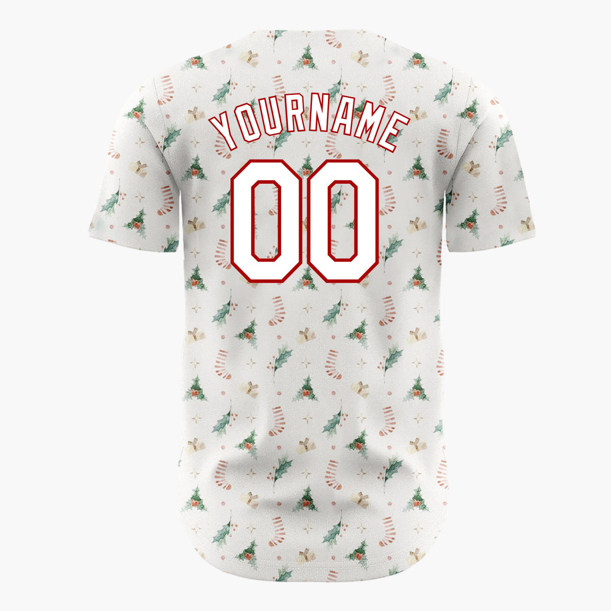 Custom White Christmas Trees Candy Canes Cartoon Pattern Christmas Baseball Jersey
