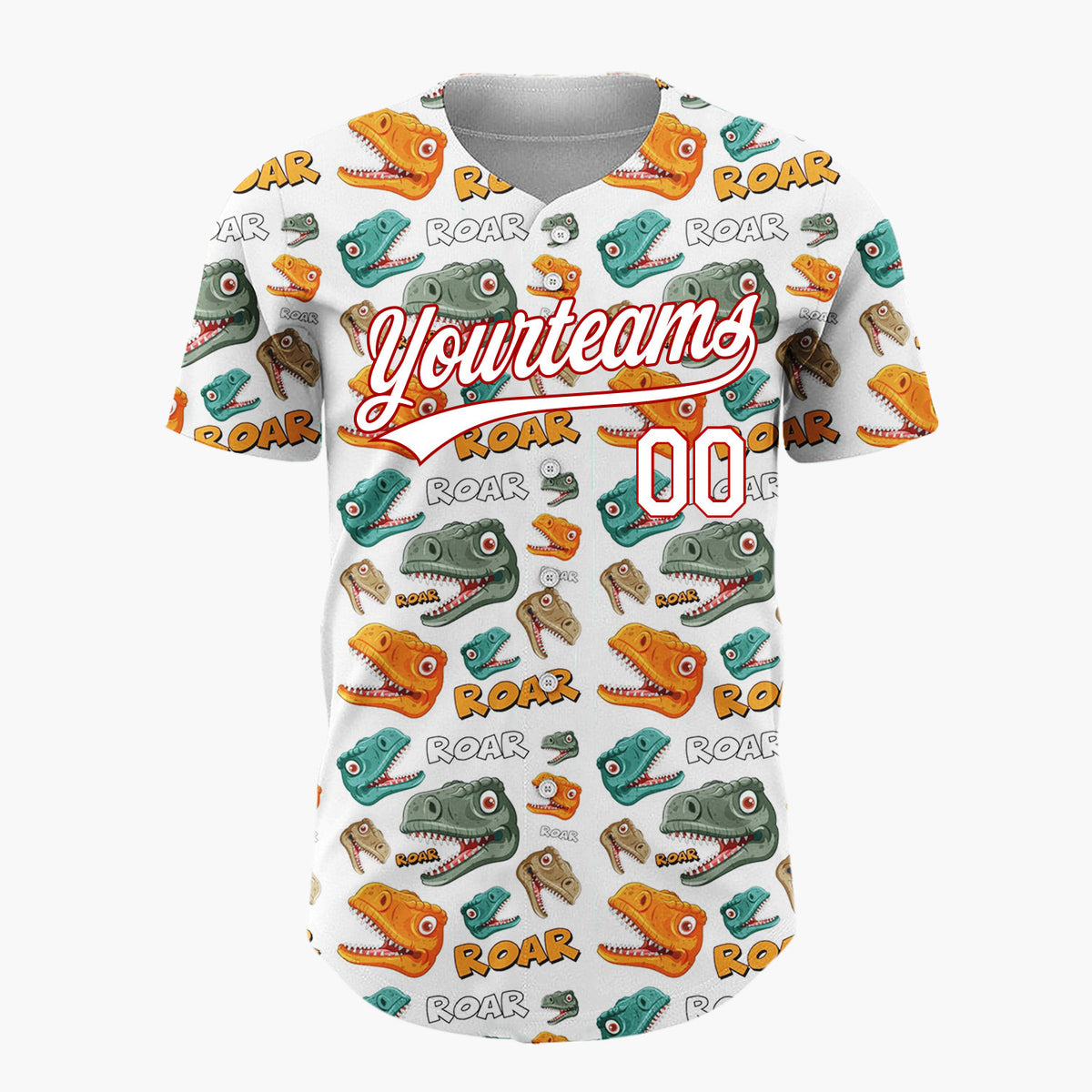 Custom White Dinosaur Roar Monster Head Cartoon Pattern Christmas Baseball Jersey