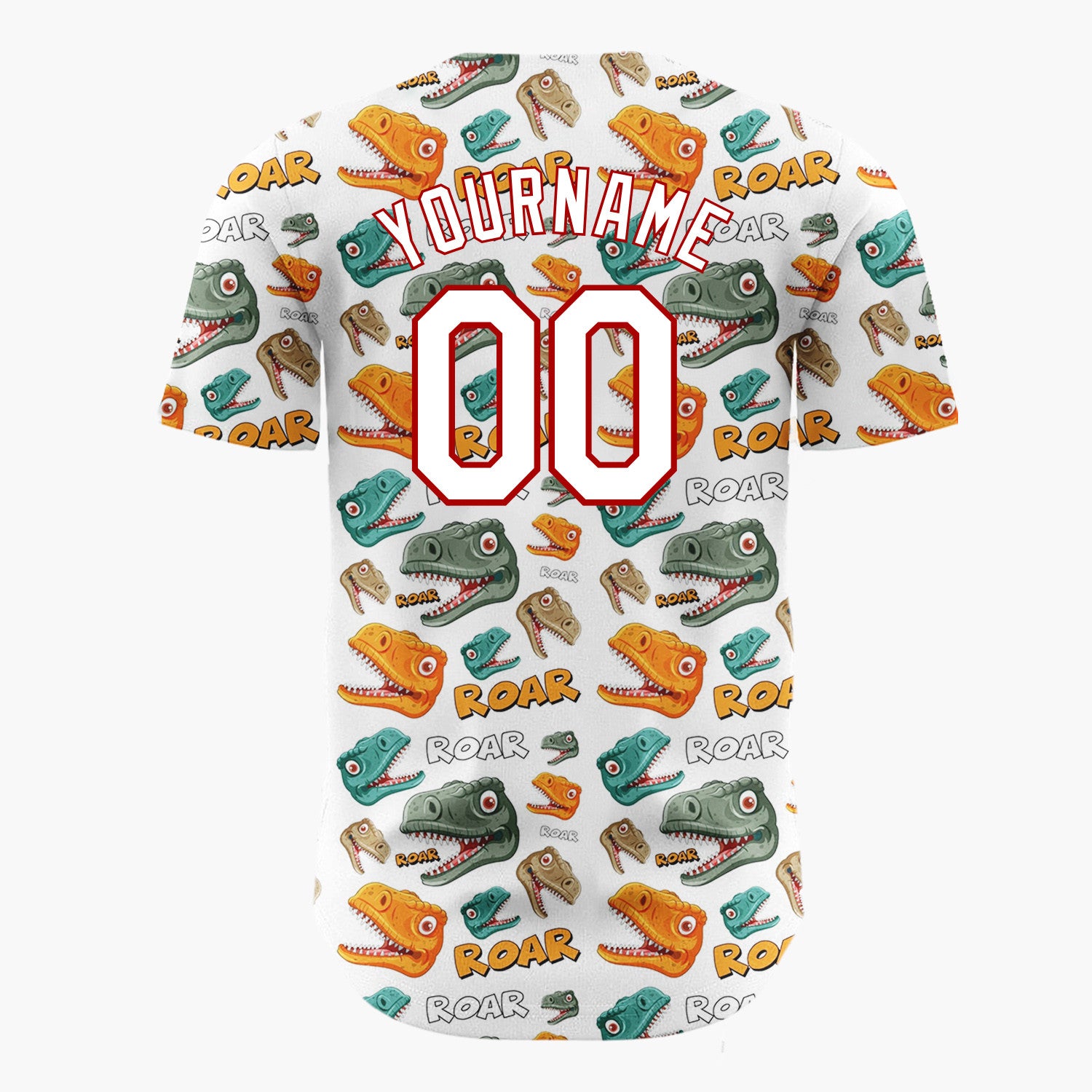 Custom White Dinosaur Roar Monster Head Cartoon Pattern Christmas Baseball Jersey
