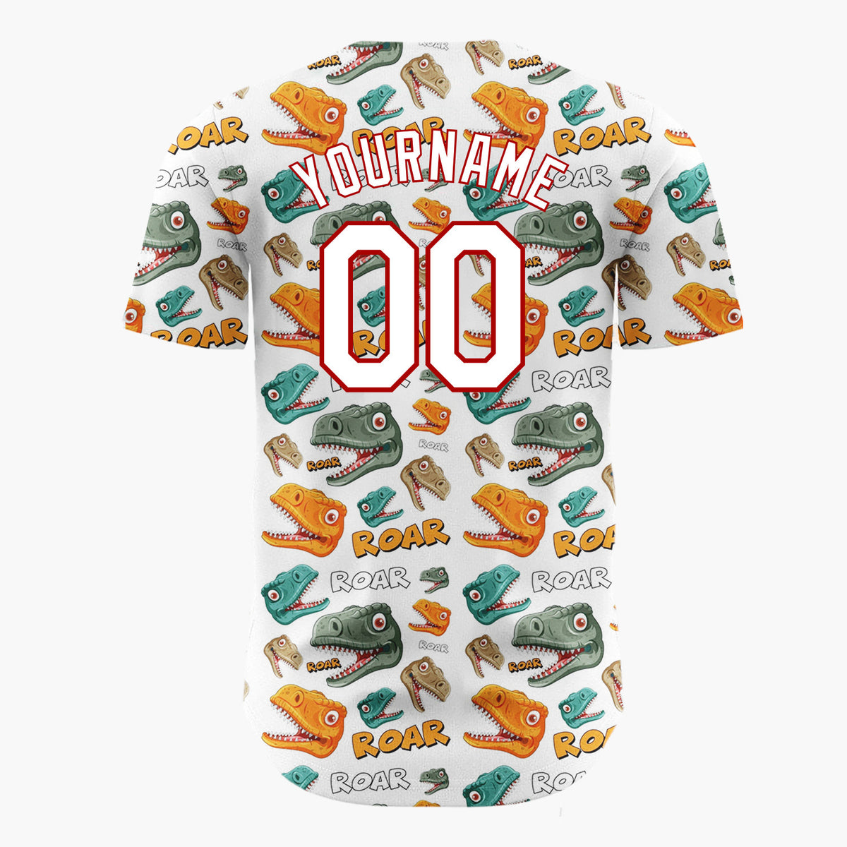 Custom White Dinosaur Roar Monster Head Cartoon Pattern Christmas Baseball Jersey