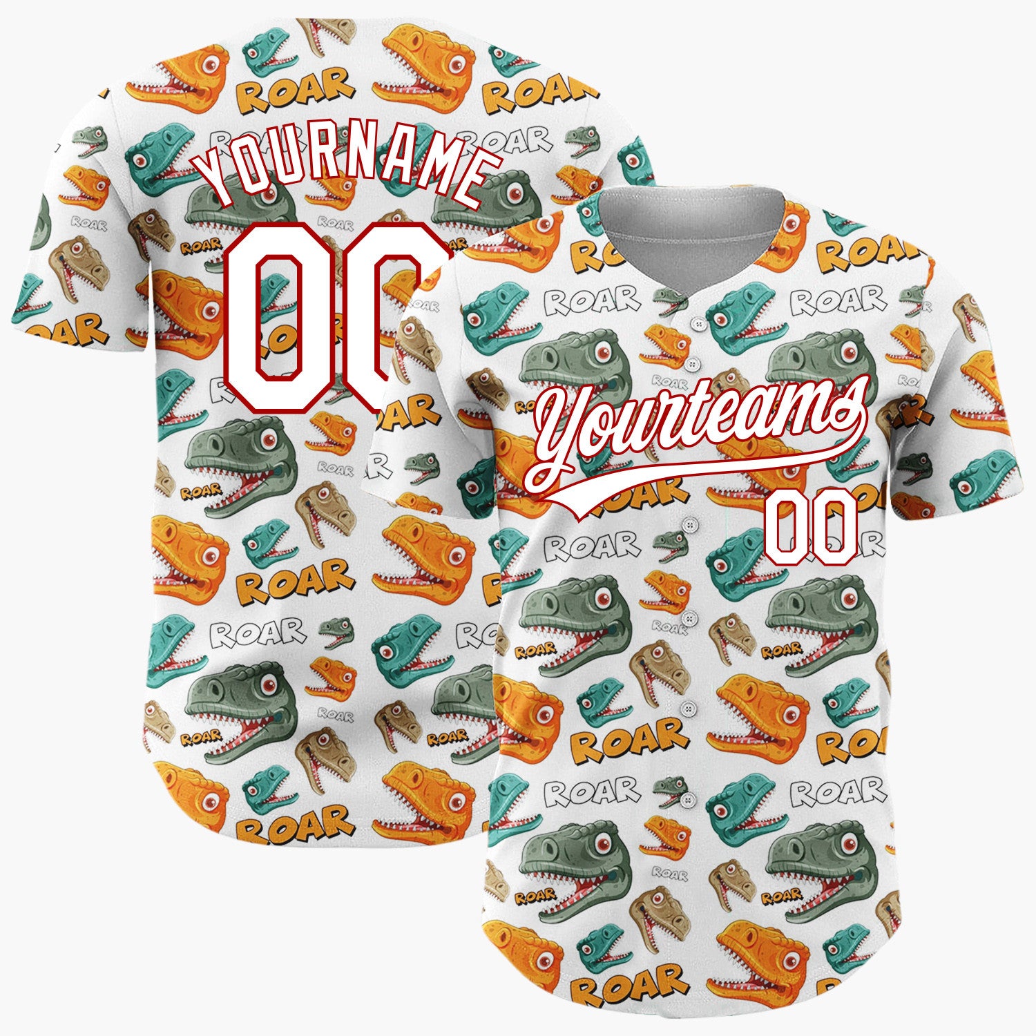 Custom White Dinosaur Roar Monster Head Cartoon Pattern Christmas Baseball Jersey