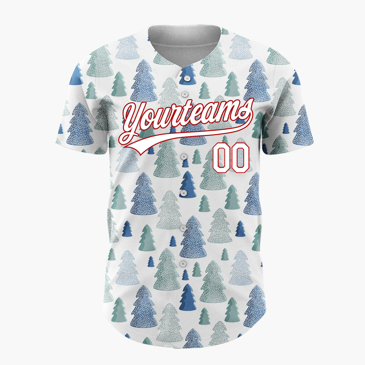 Custom White Blue Teal Textured Christmas Trees Winter Pattern Christmas Baseball Jersey