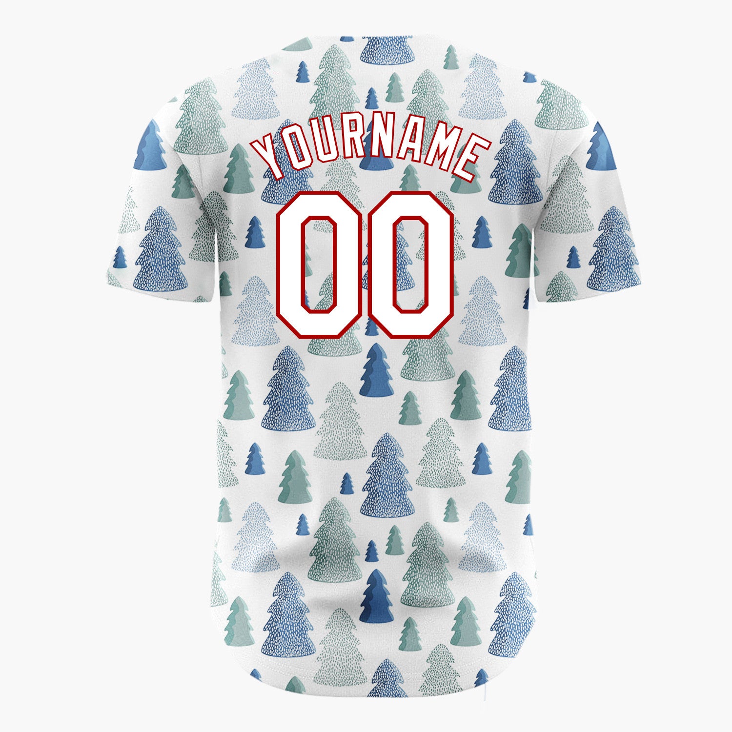 Custom White Blue Teal Textured Christmas Trees Winter Pattern Christmas Baseball Jersey