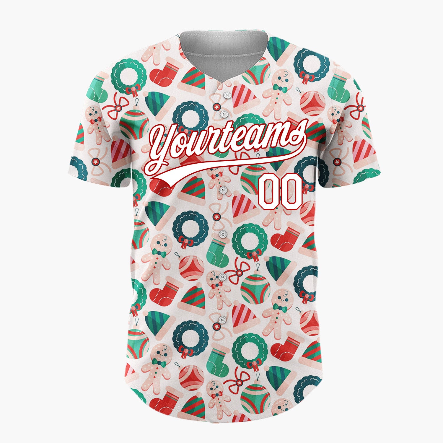 Custom White Christmas Sweets Cookies Cartoon Pattern Christmas Baseball Jersey