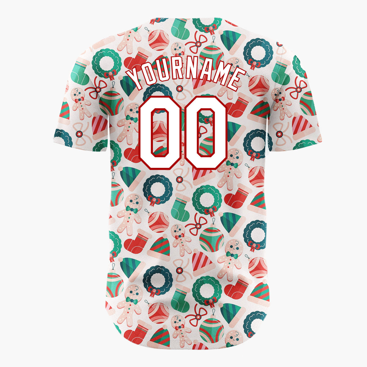 Custom White Christmas Sweets Cookies Cartoon Pattern Christmas Baseball Jersey