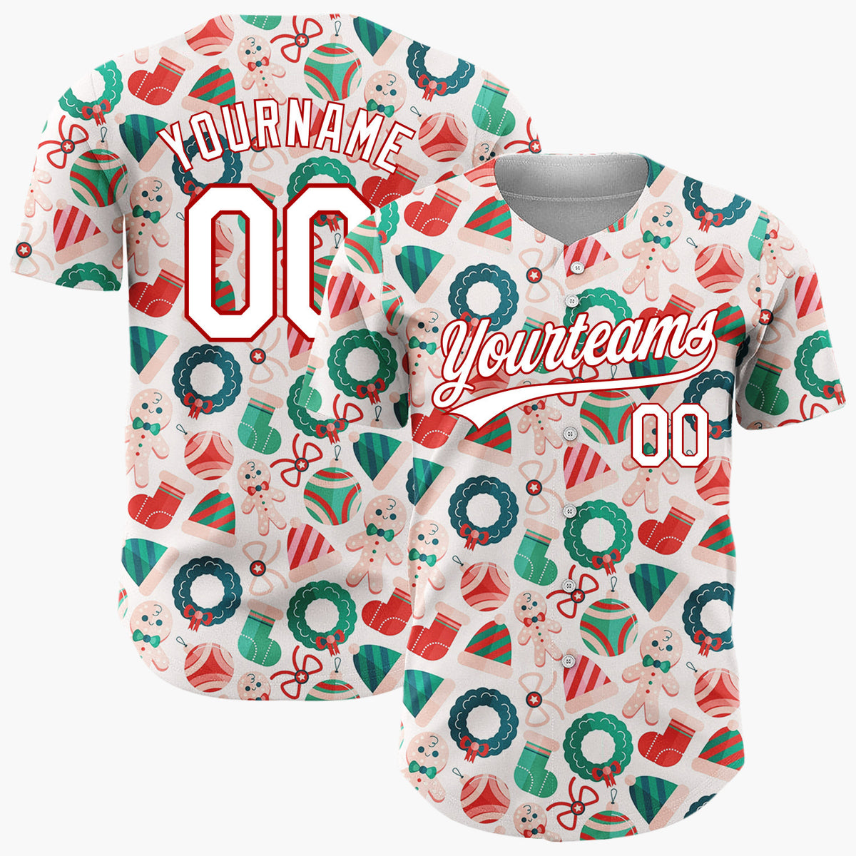 Custom White Christmas Sweets Cookies Cartoon Pattern Christmas Baseball Jersey