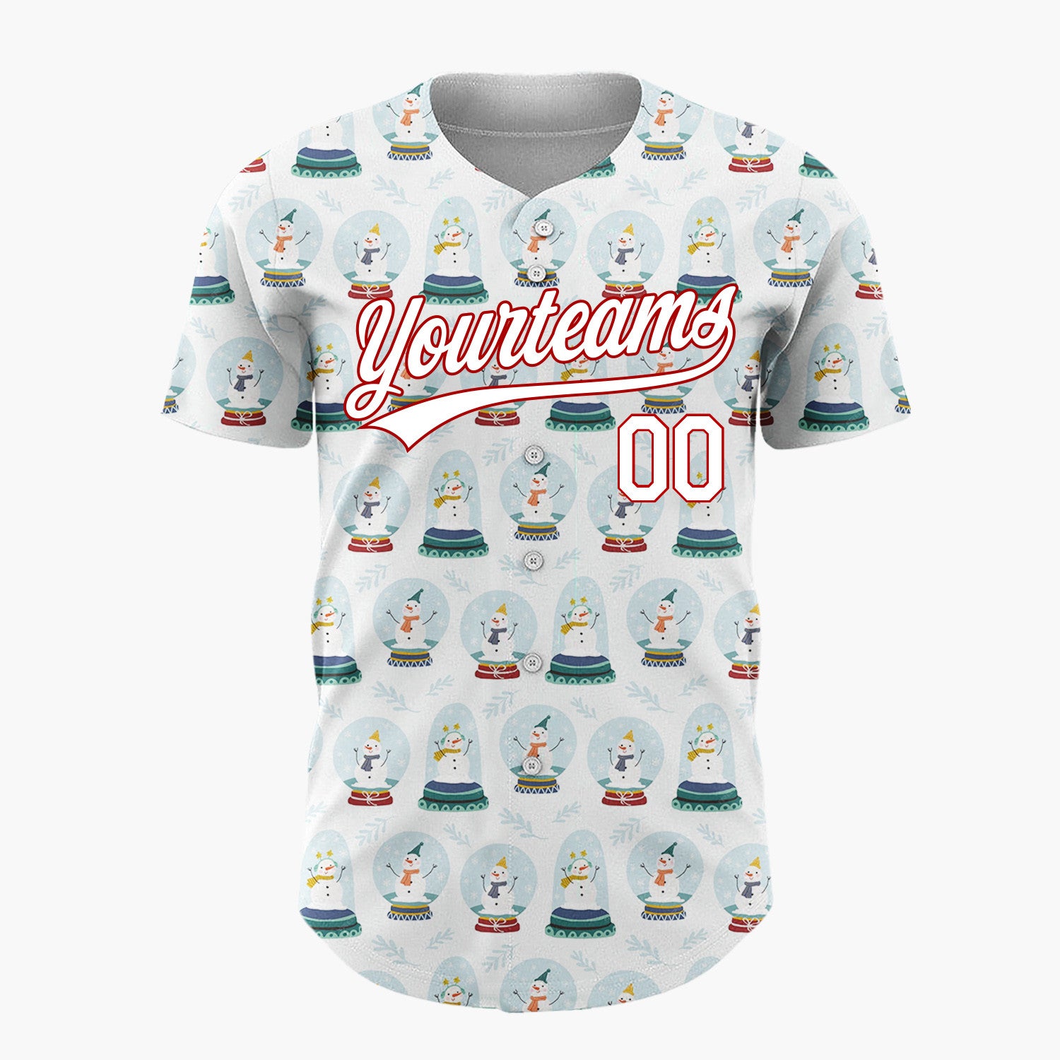 Custom White Blue Snowman Snow Globe Simple Pattern Christmas Baseball Jersey