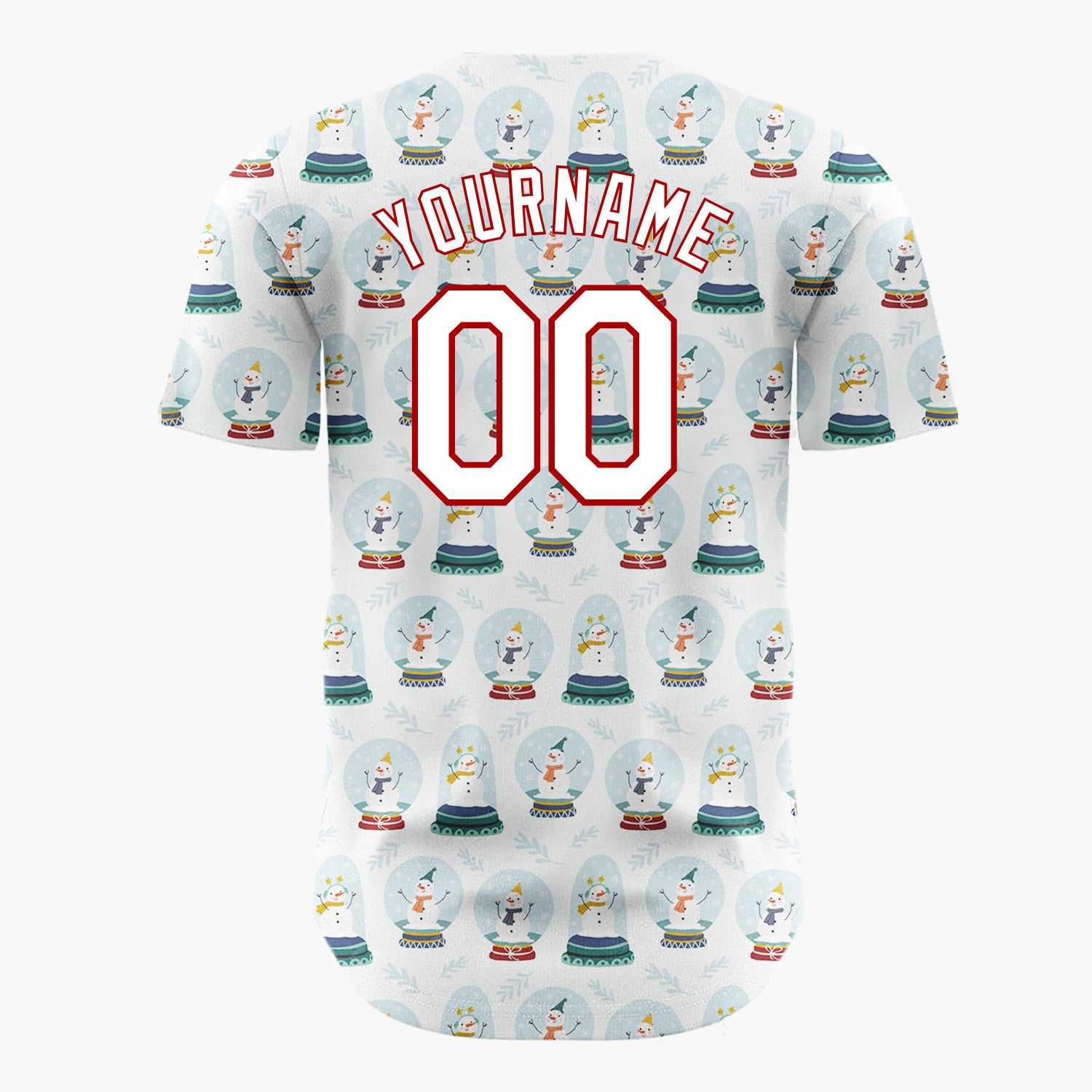 Custom White Blue Snowman Snow Globe Simple Pattern Christmas Baseball Jersey