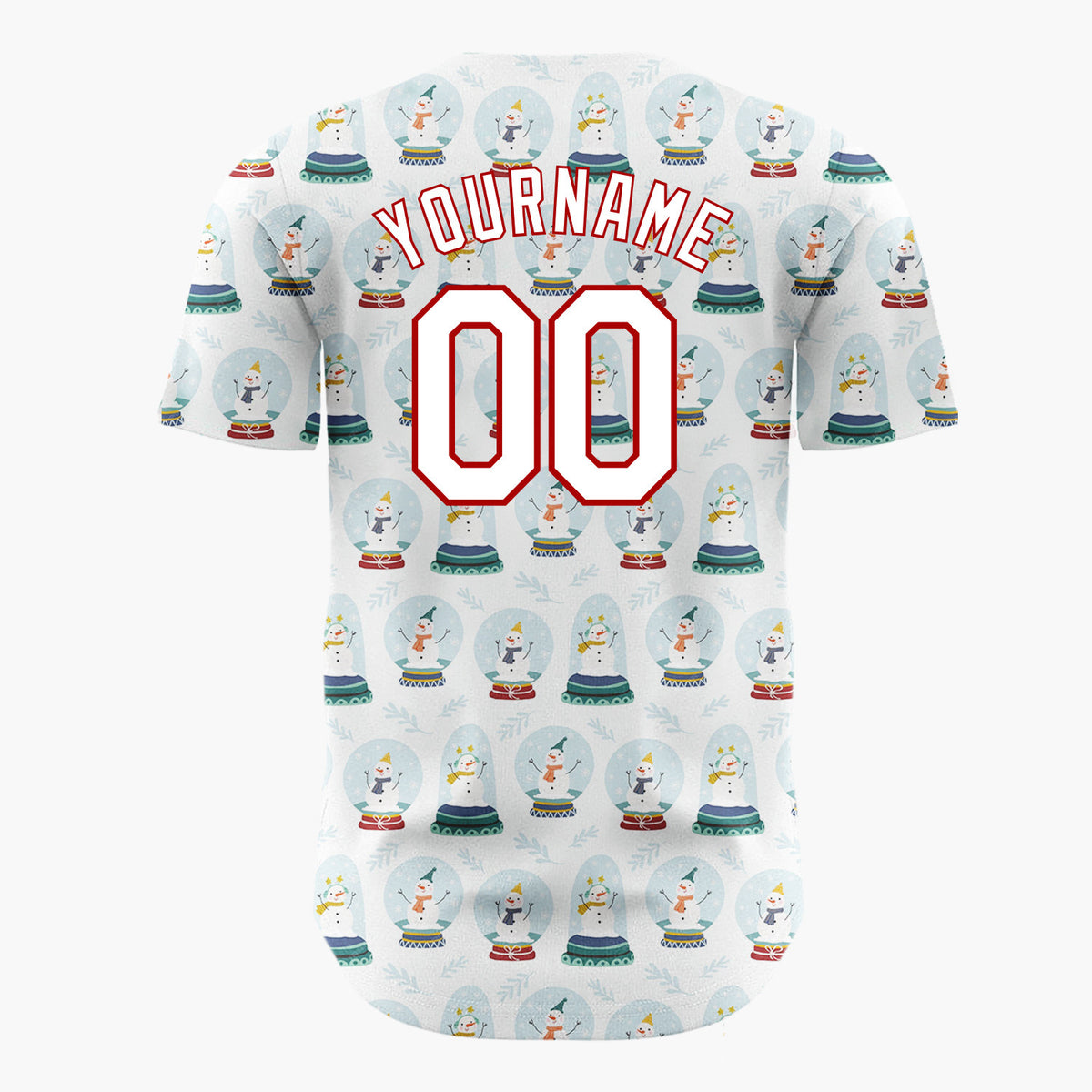 Custom White Blue Snowman Snow Globe Simple Pattern Christmas Baseball Jersey