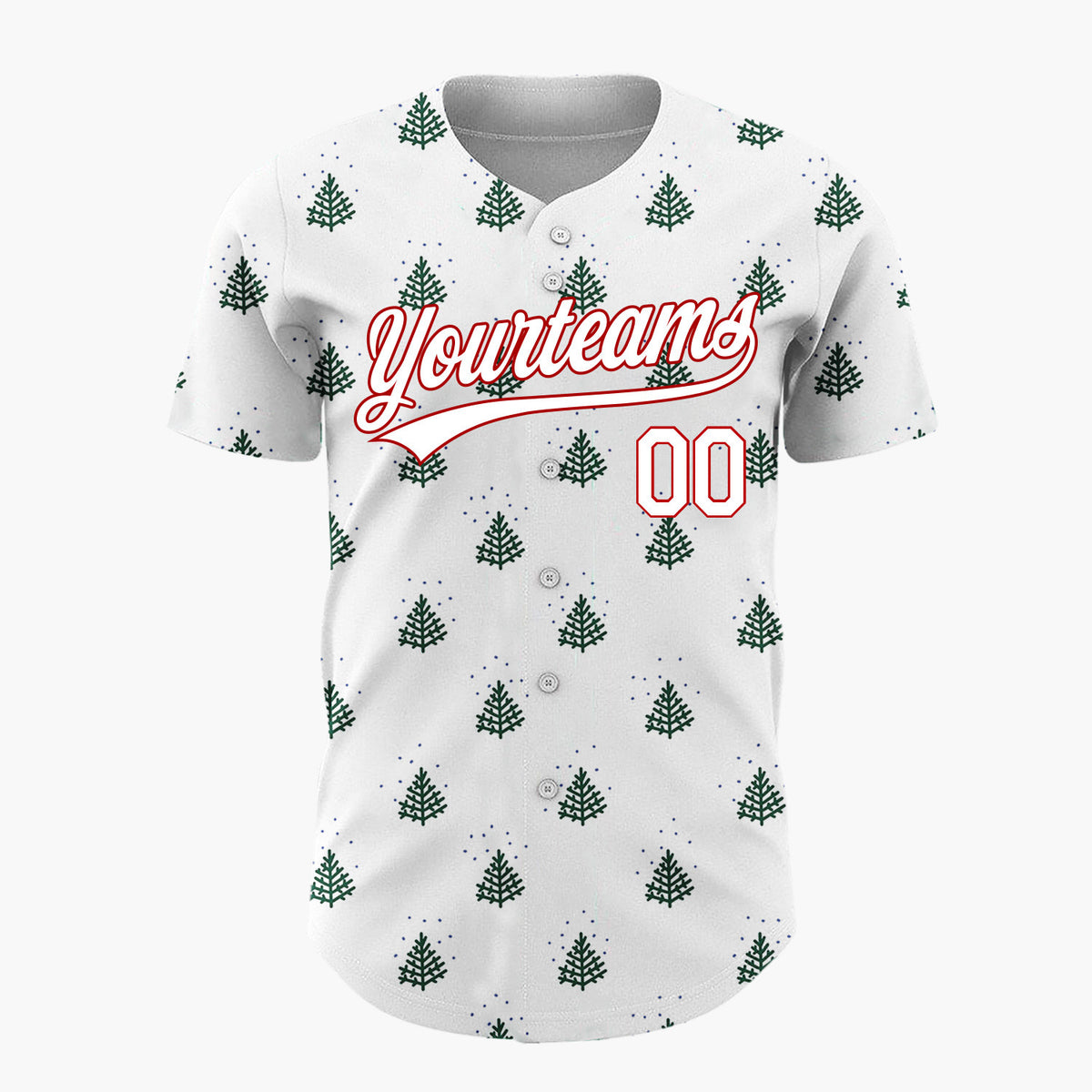 Custom White Green Minimalist Pine Trees Dotted Pattern Christmas Baseball Jersey