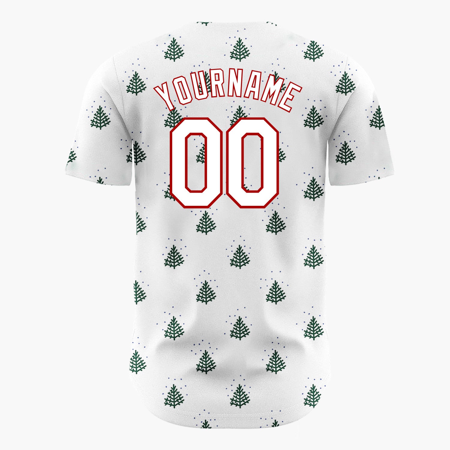 Custom White Green Minimalist Pine Trees Dotted Pattern Christmas Baseball Jersey