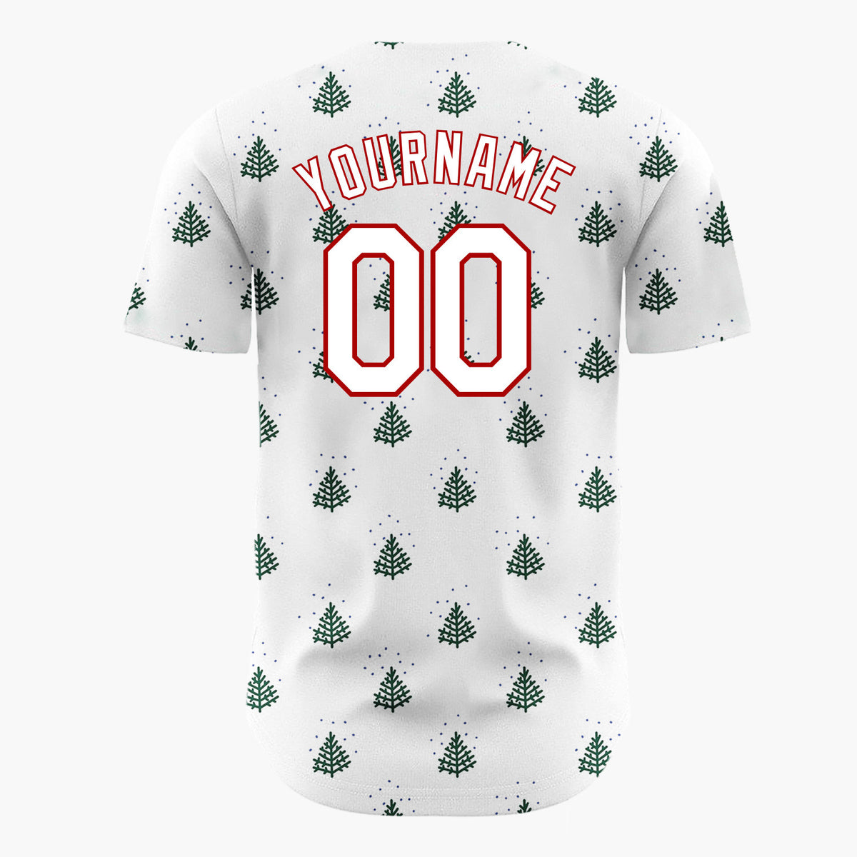 Custom White Green Minimalist Pine Trees Dotted Pattern Christmas Baseball Jersey