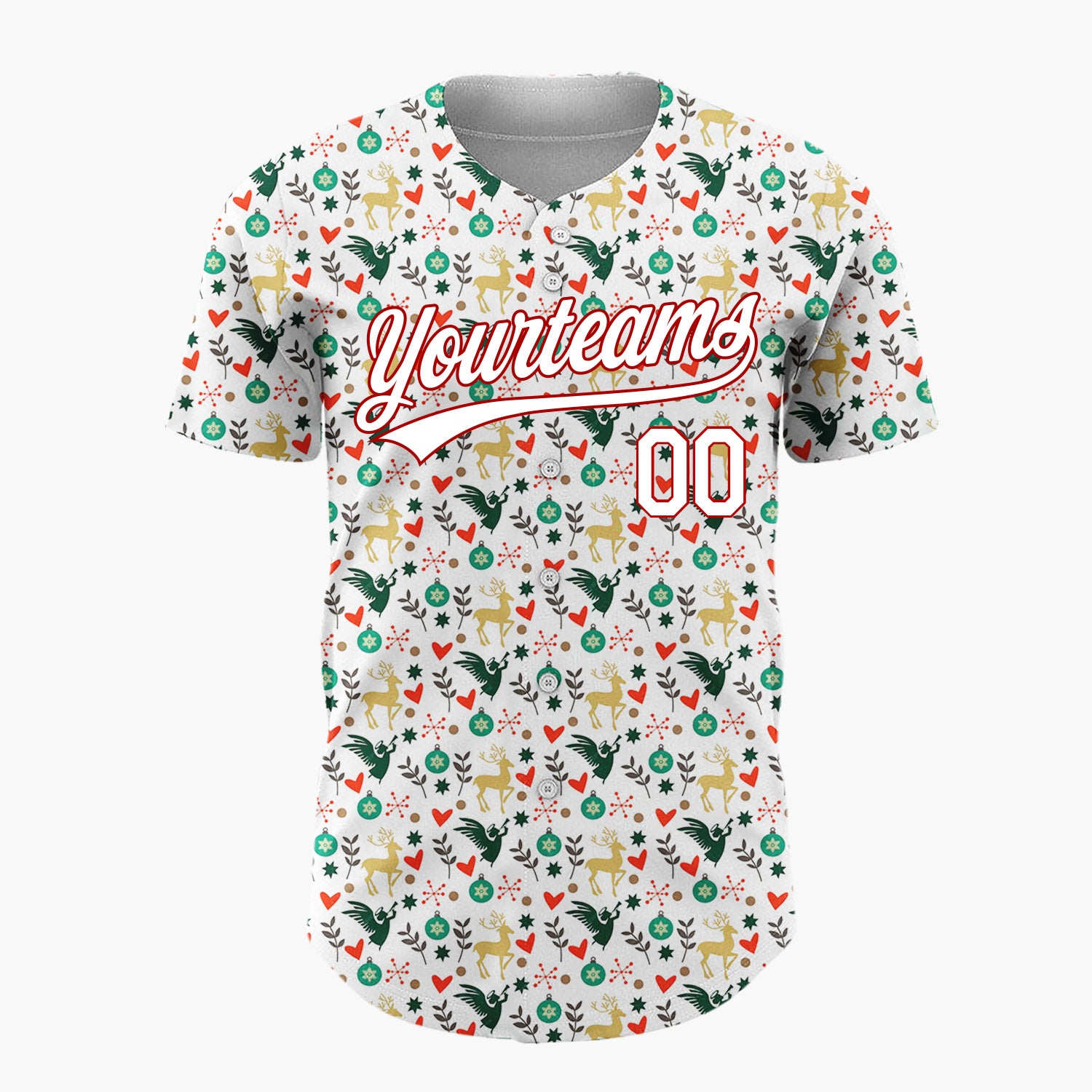 Custom White Christmas Reindeer And Angel Cartoon Pattern Christmas Baseball Jersey