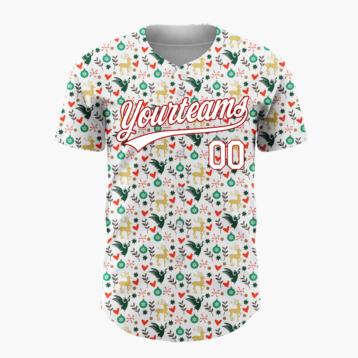 Custom White Christmas Reindeer And Angel Cartoon Pattern Christmas Baseball Jersey
