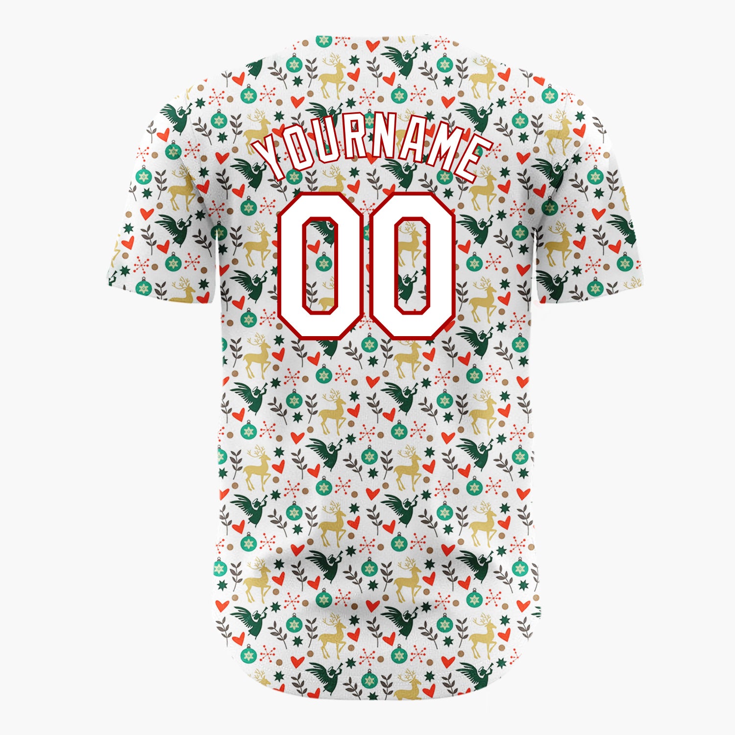 Custom White Christmas Reindeer And Angel Cartoon Pattern Christmas Baseball Jersey