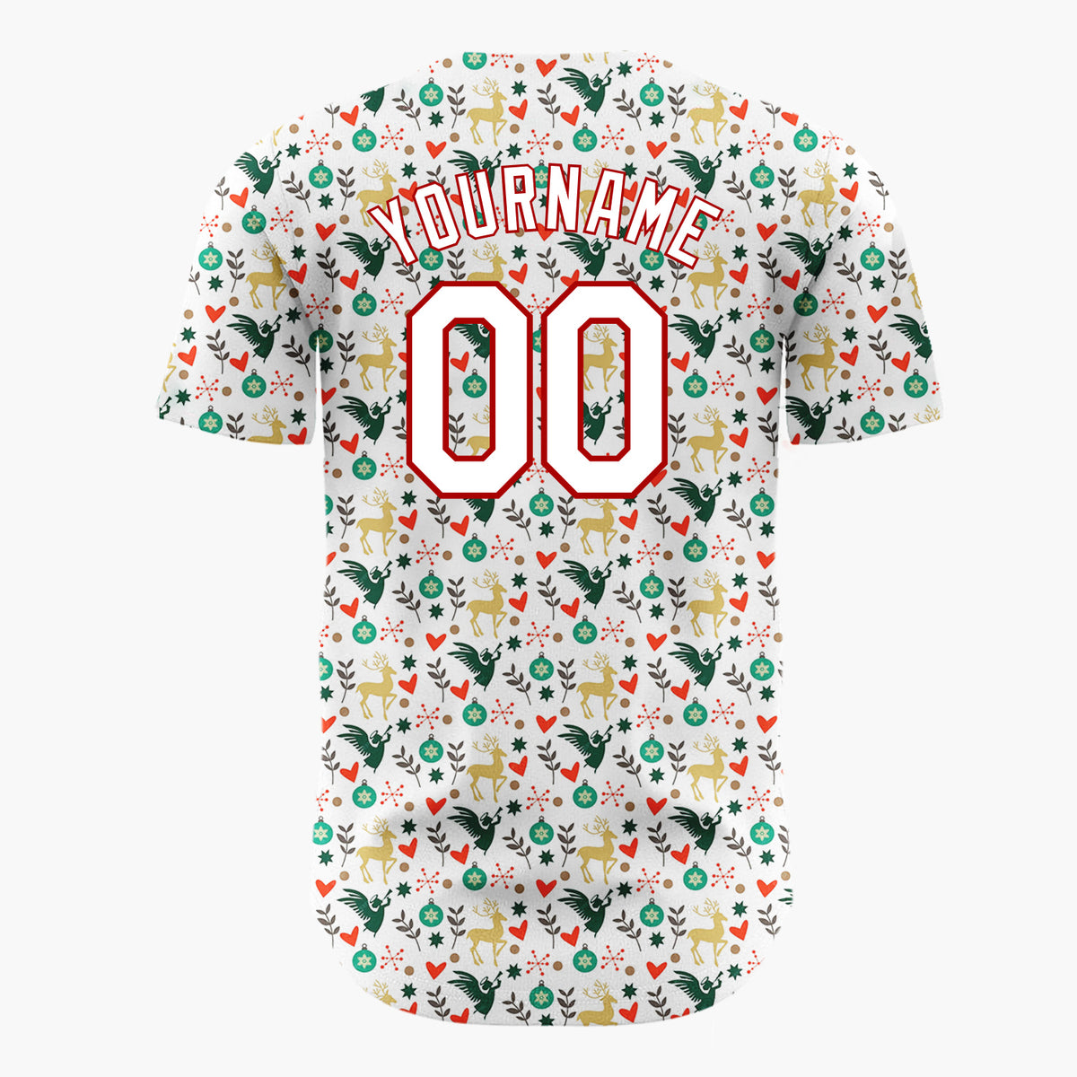 Custom White Christmas Reindeer And Angel Cartoon Pattern Christmas Baseball Jersey