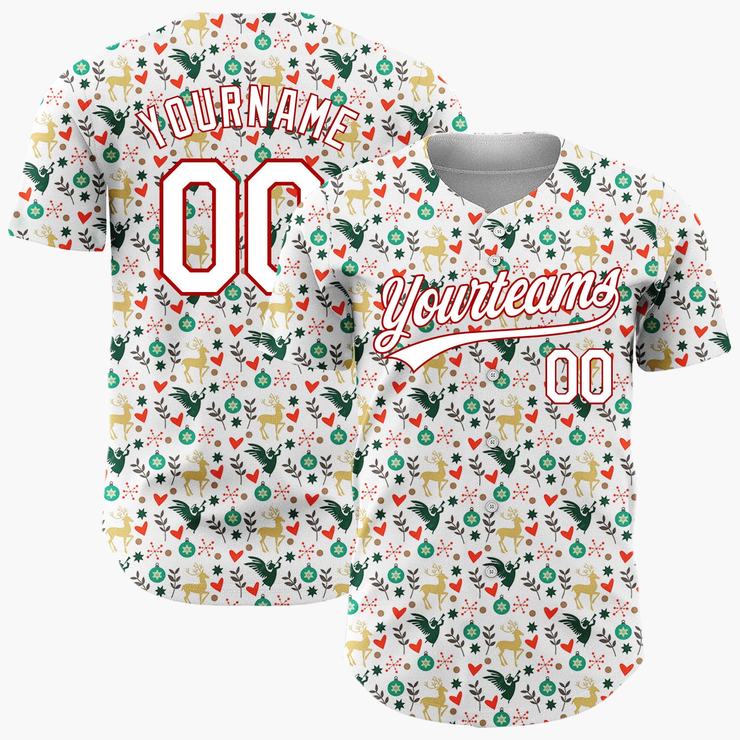 Custom White Christmas Reindeer And Angel Cartoon Pattern Christmas Baseball Jersey