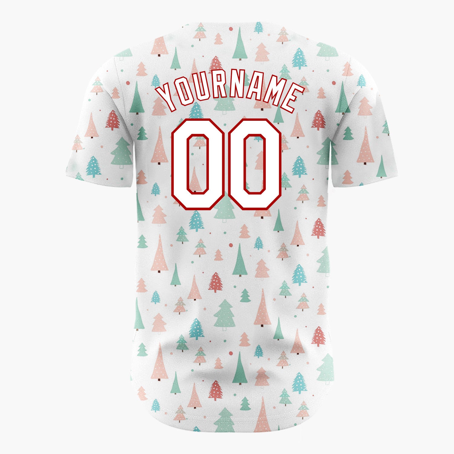 Custom White Green Pink Christmas Trees Minimal Winter Pattern Christmas Baseball Jersey