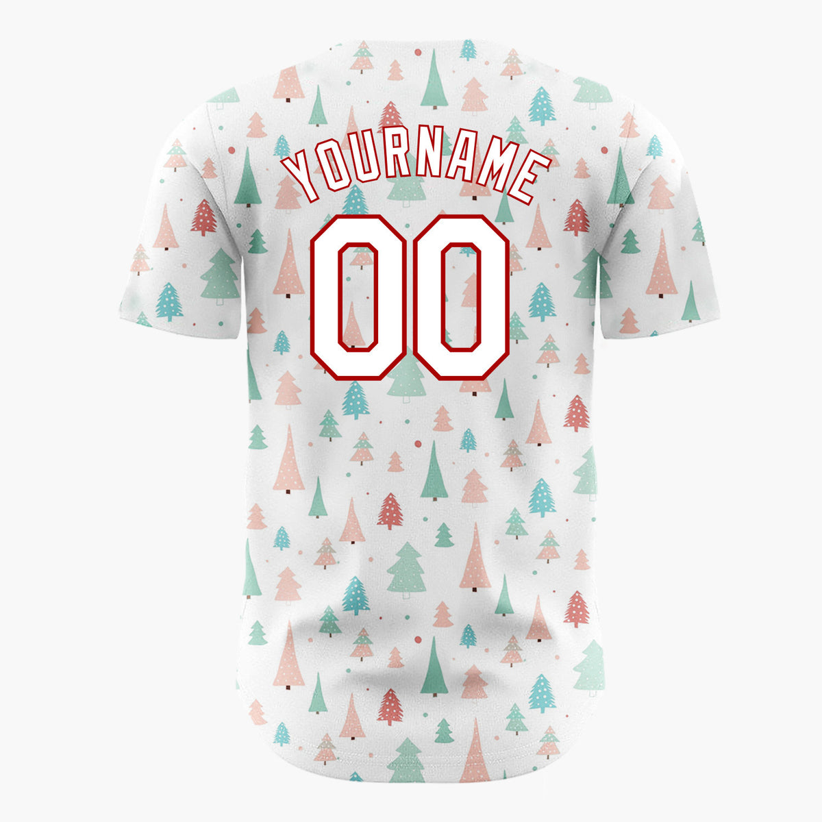 Custom White Green Pink Christmas Trees Minimal Winter Pattern Christmas Baseball Jersey