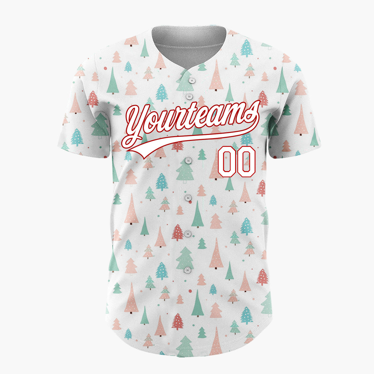 Custom White Green Pink Christmas Trees Minimal Winter Pattern Christmas Baseball Jersey