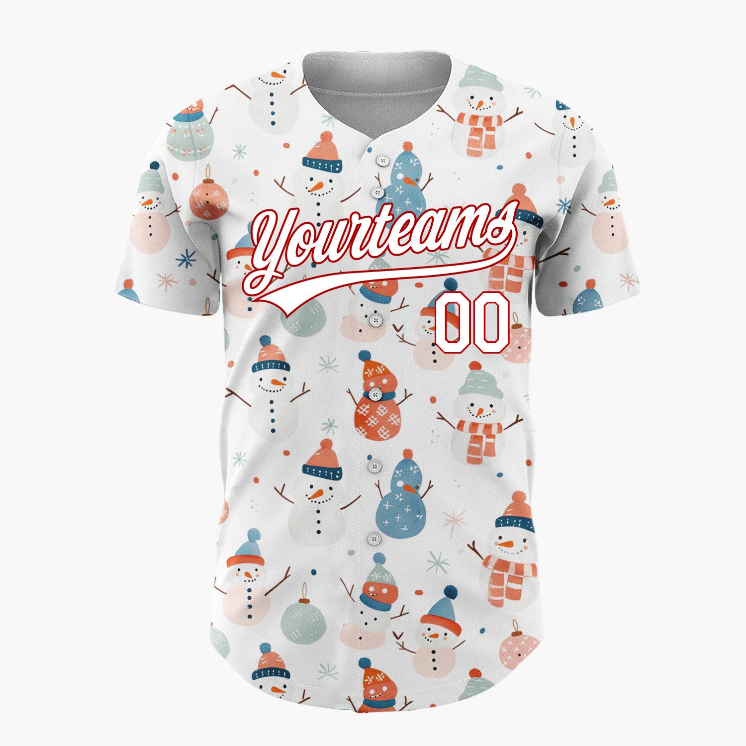 Custom White Pastel Snowmen And Ornaments Cute Festive Pattern Christmas Baseball Jersey