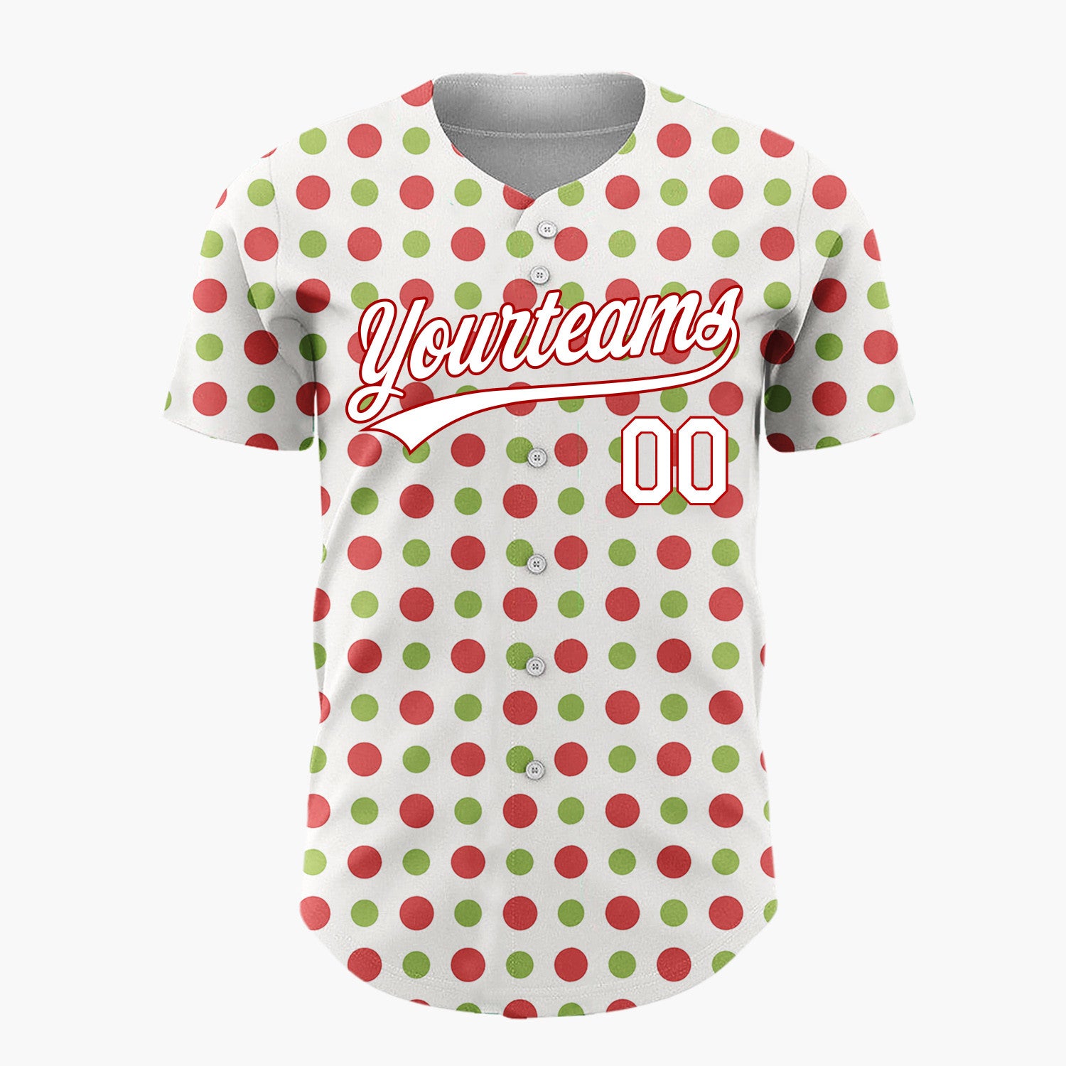 Custom White Red Green Polka Dots Simple Christmas Baseball Jersey
