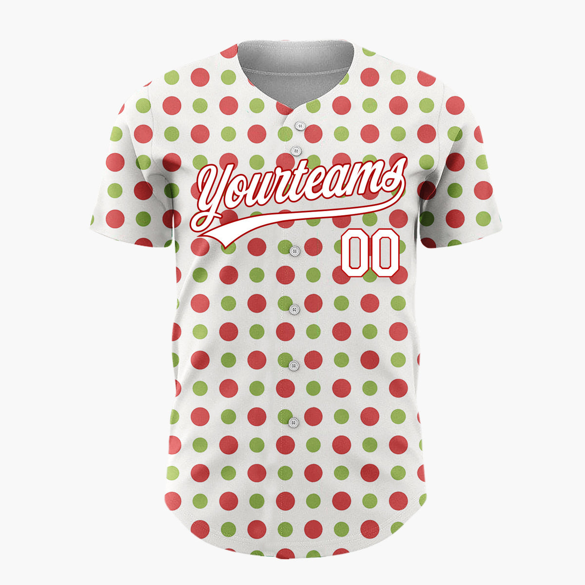 Custom White Red Green Polka Dots Simple Christmas Baseball Jersey
