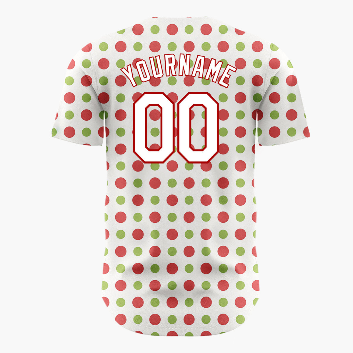 Custom White Red Green Polka Dots Simple Christmas Baseball Jersey