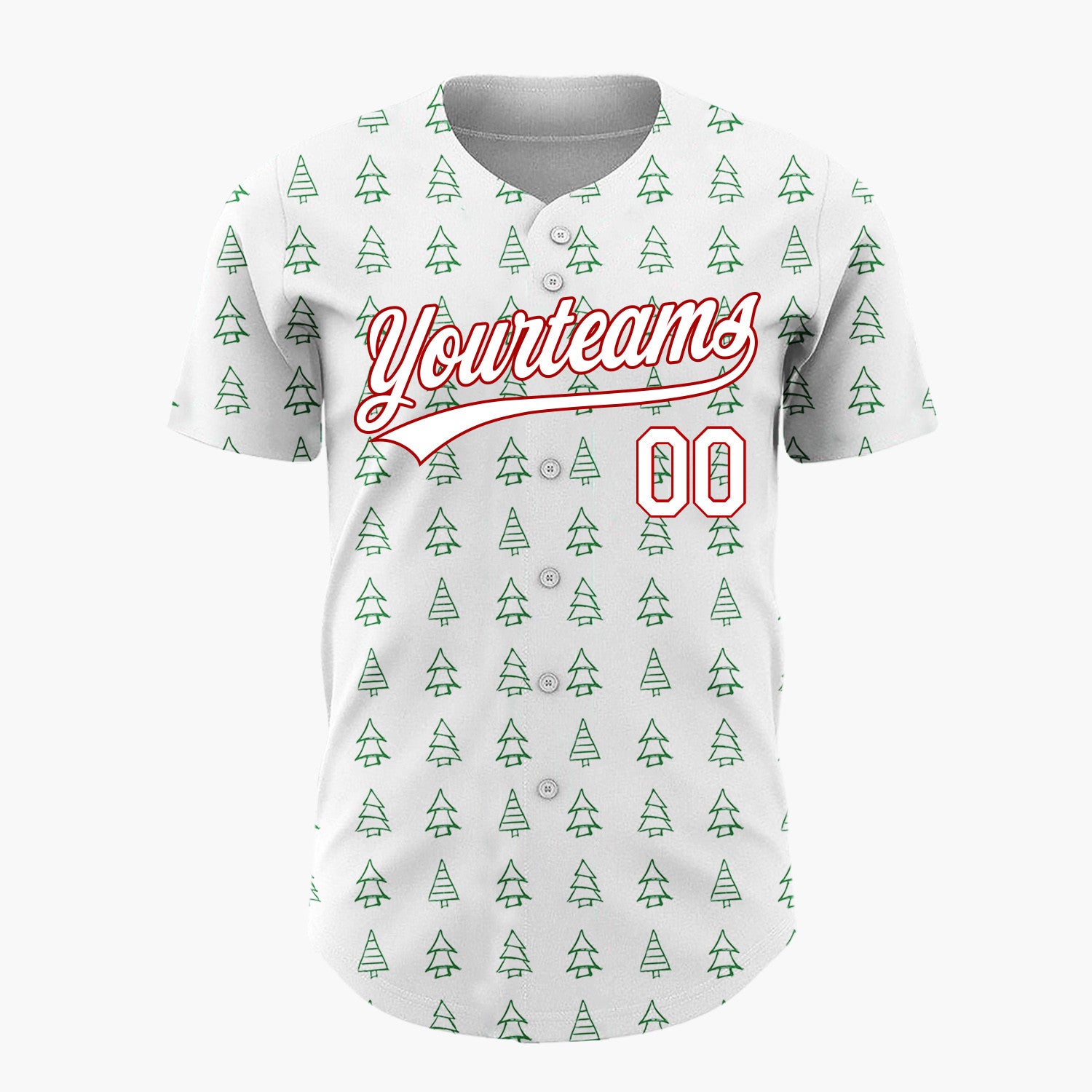 Custom White Green Doodle Christmas Trees Simple Line Pattern Christmas Baseball Jersey