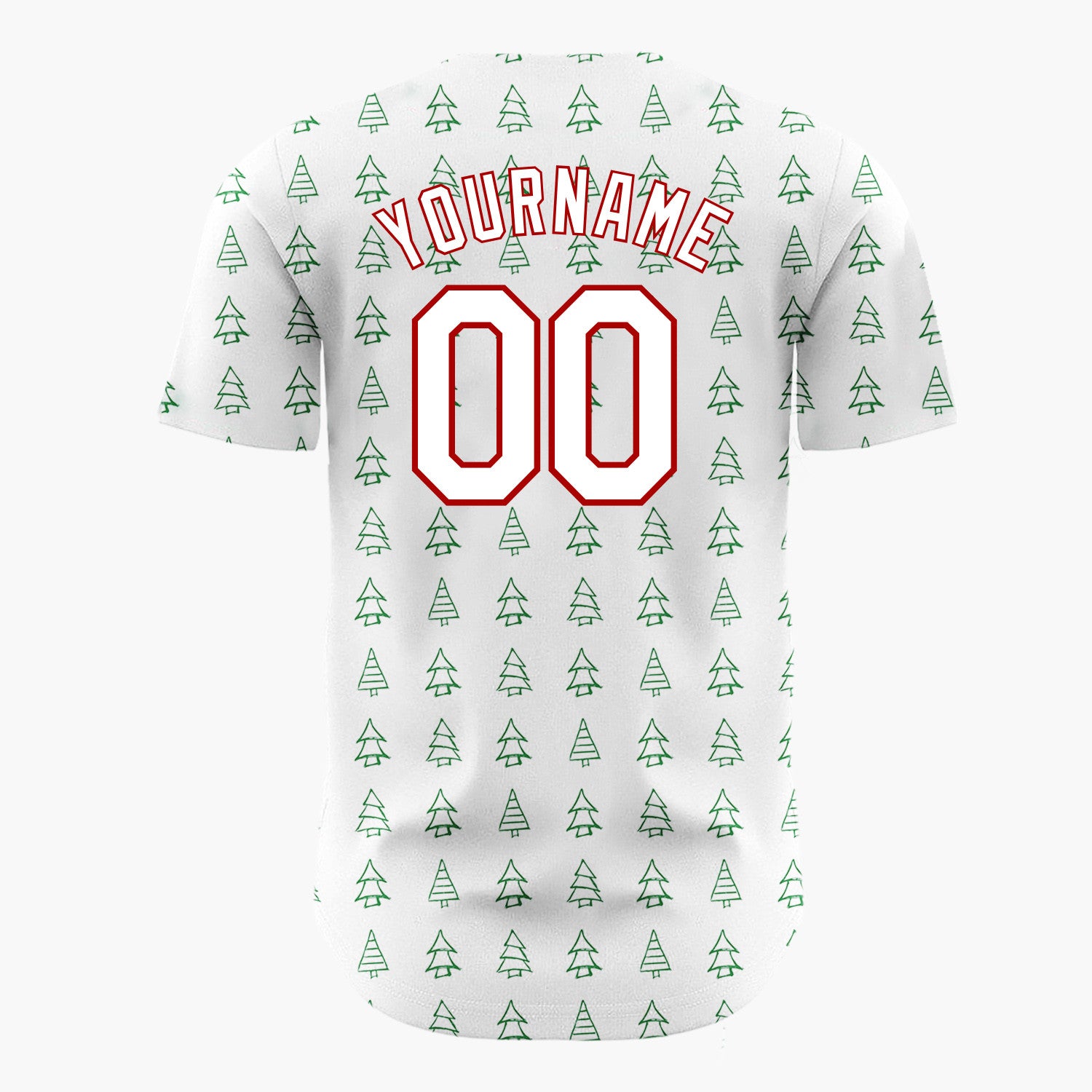 Custom White Green Doodle Christmas Trees Simple Line Pattern Christmas Baseball Jersey