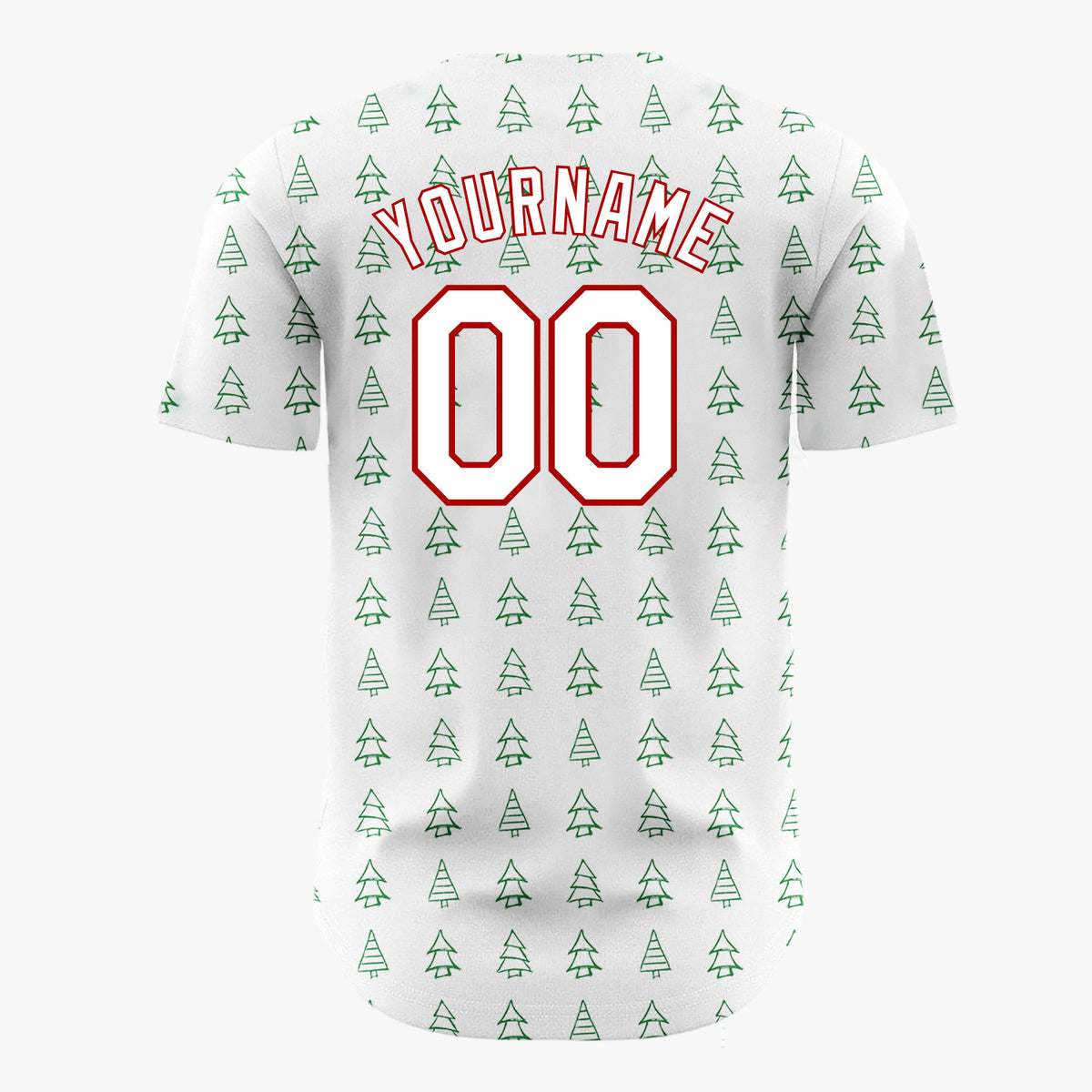 Custom White Green Doodle Christmas Trees Simple Line Pattern Christmas Baseball Jersey