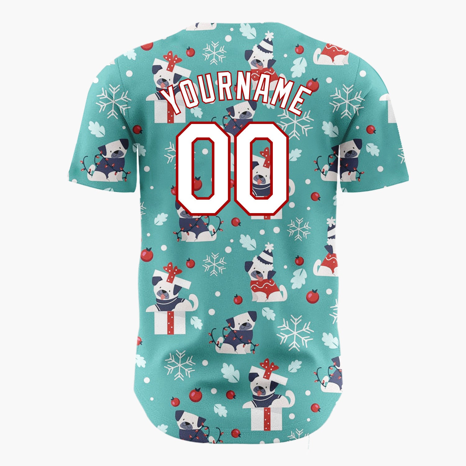 Custom Teal White Pugs In Gift Boxes And Sweaters Funny Christmas Baseball Jersey