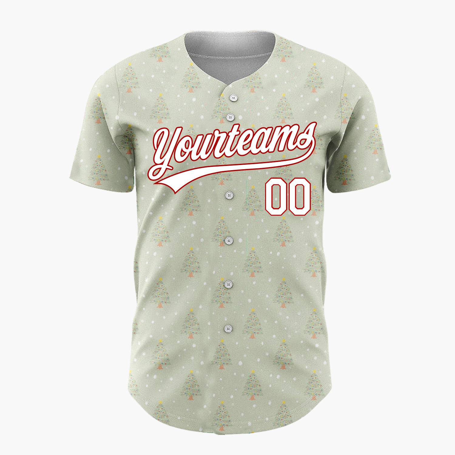Custom Sage Decorated Christmas Tree Simple Pattern Christmas Baseball Jersey