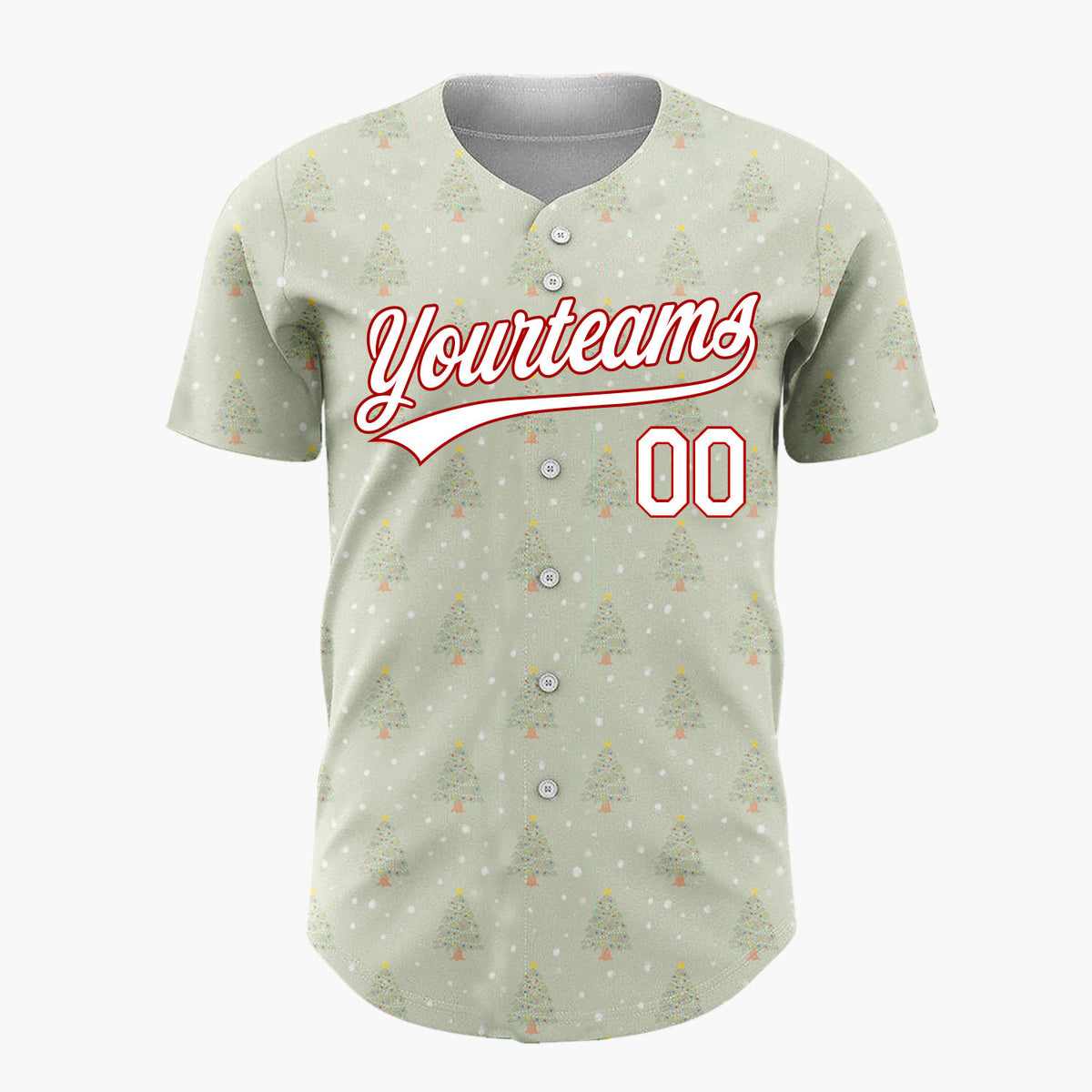 Custom Sage Decorated Christmas Tree Simple Pattern Christmas Baseball Jersey