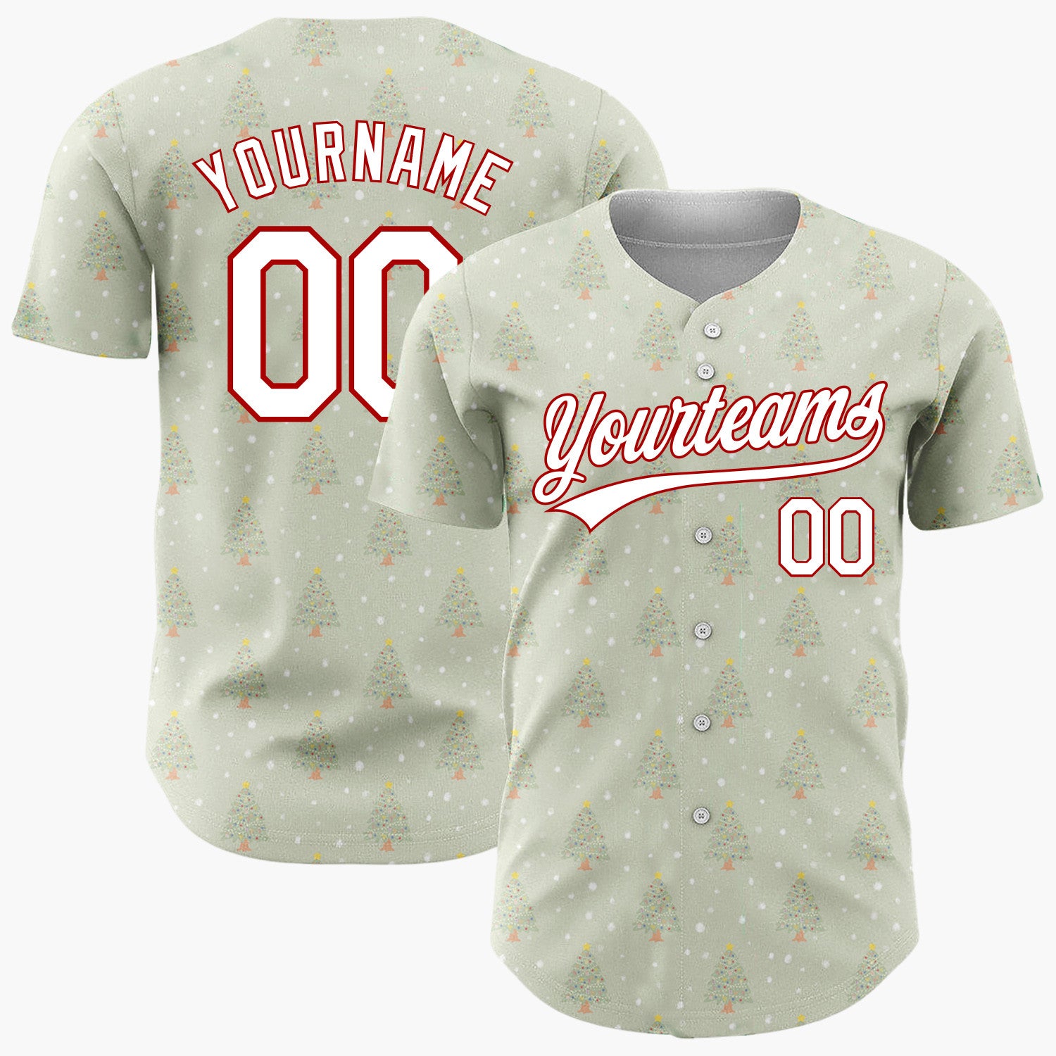 Custom Sage Decorated Christmas Tree Simple Pattern Christmas Baseball Jersey